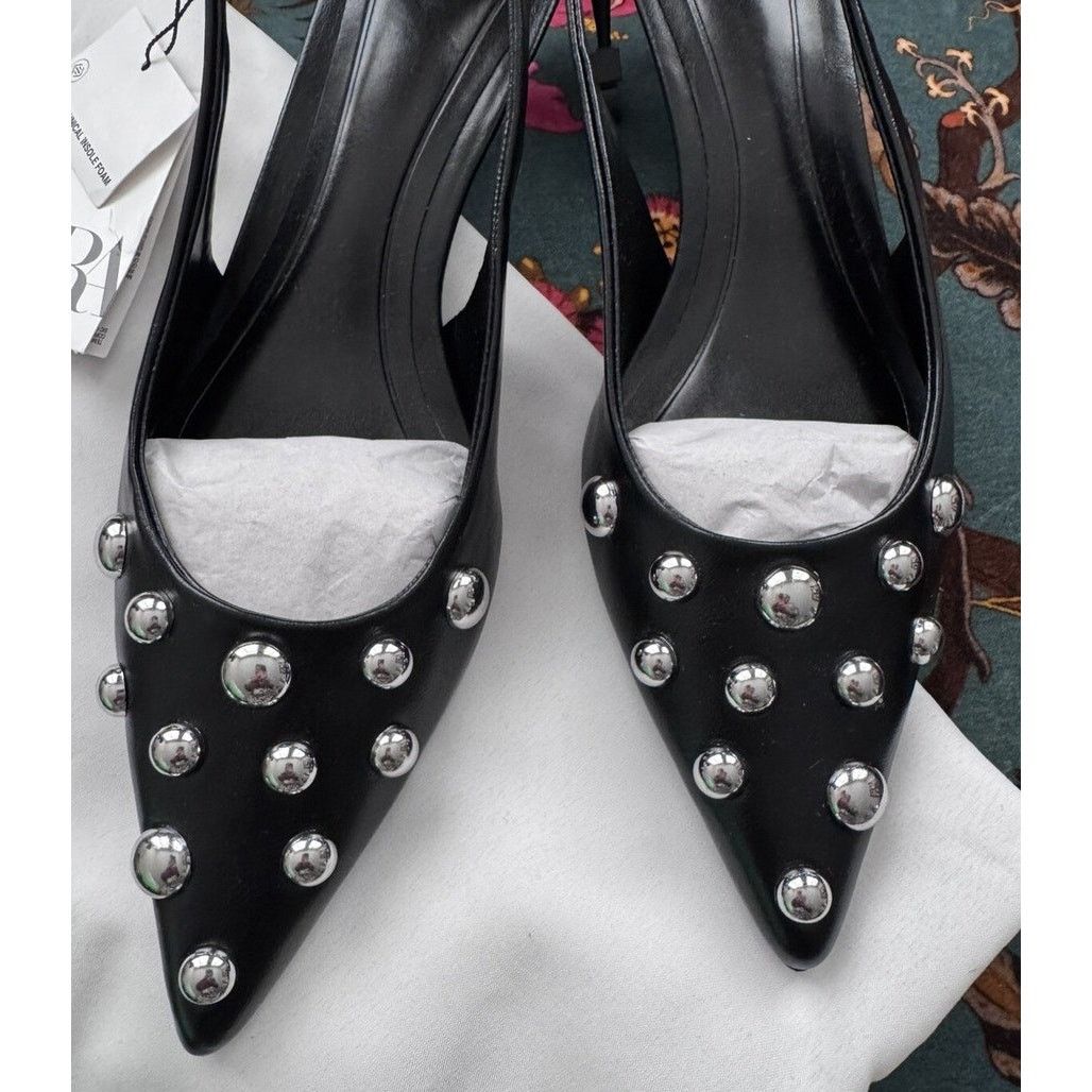 Zara Zara Studded Pointed Toe Slingback Kitten Heels NWT Size US 8 / IT 38 - 11 Thumbnail