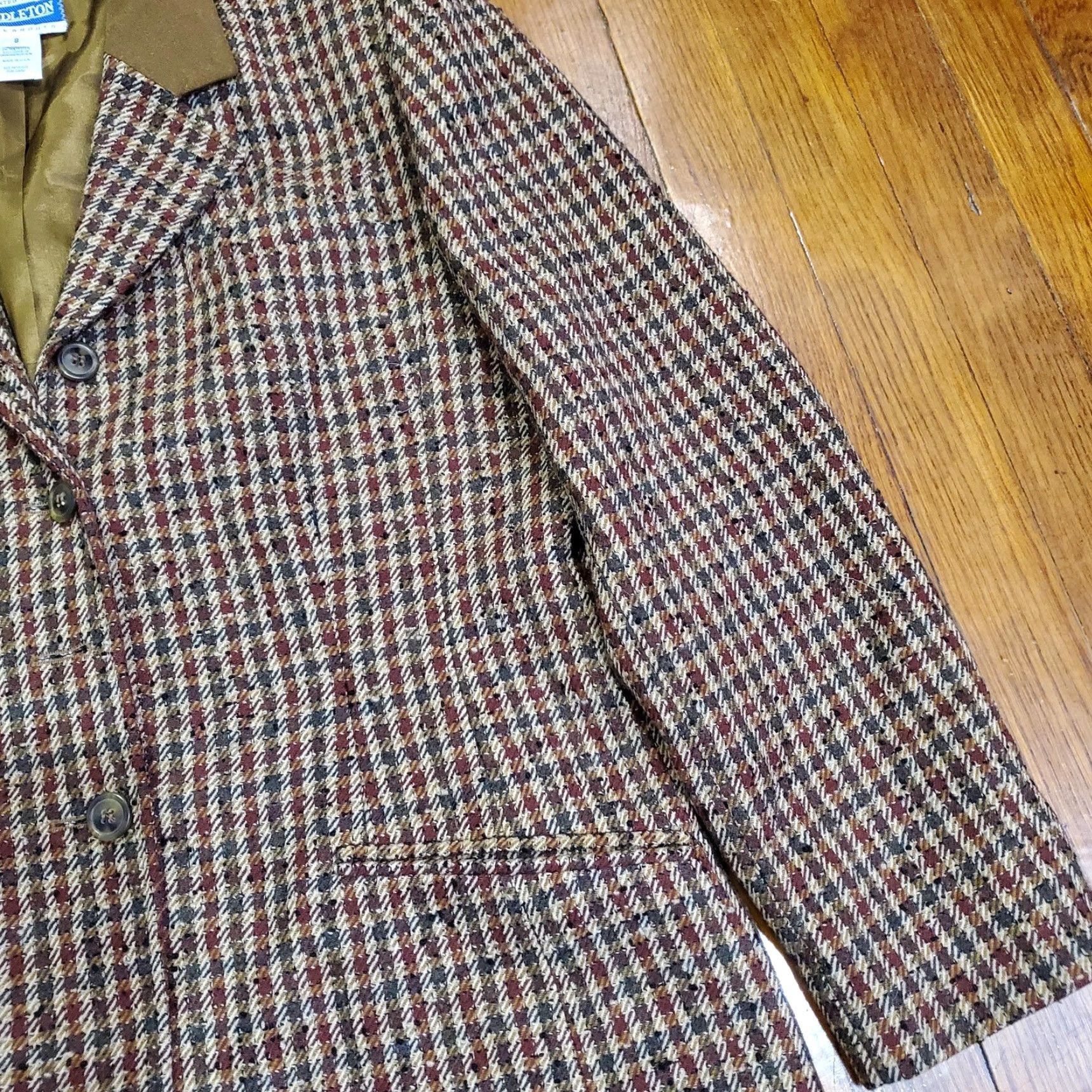 Pendleton VINTAGE Pendleton Blazer Womens 8 Brown Houndstooth Wool Knockabouts USA 90s Size M / US 6-8 / IT 42-44 - 3 Thumbnail