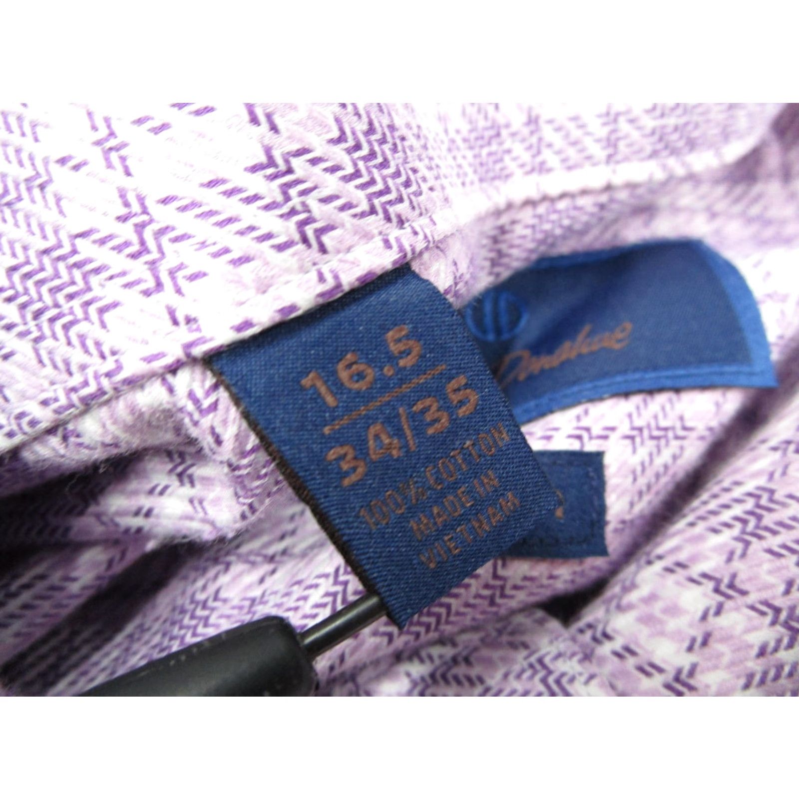 David Donahue David Donahue Dress Shirt Mens 16.5 34/35 Purple Plaid Trim Fit Button Front Size 34R - 4 Thumbnail
