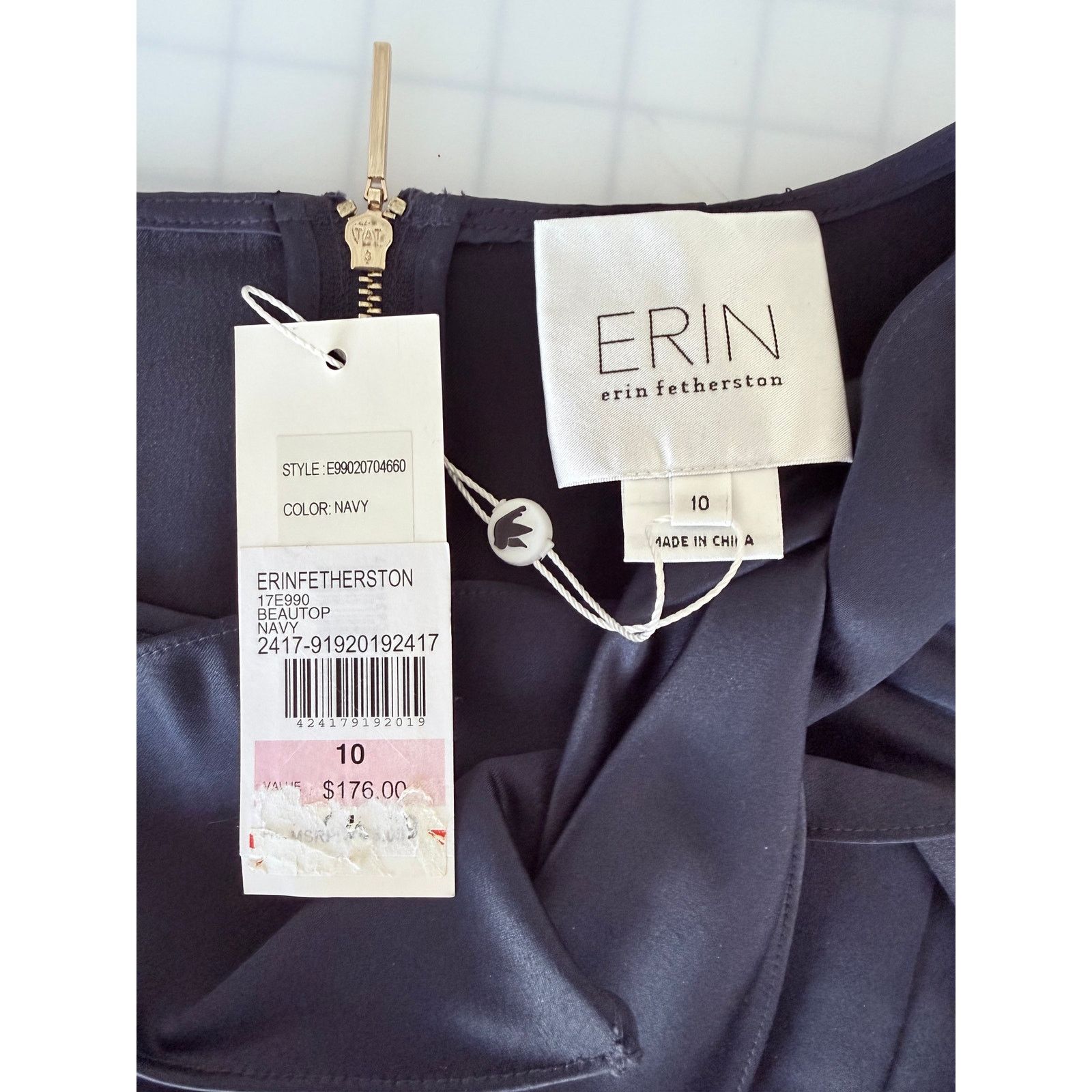 Anthropologie NWT ERIN Erin Fetherston Beau Navy Blu Satin Bow Crop Top 10 Size L / US 10 / IT 46 - 8 Thumbnail