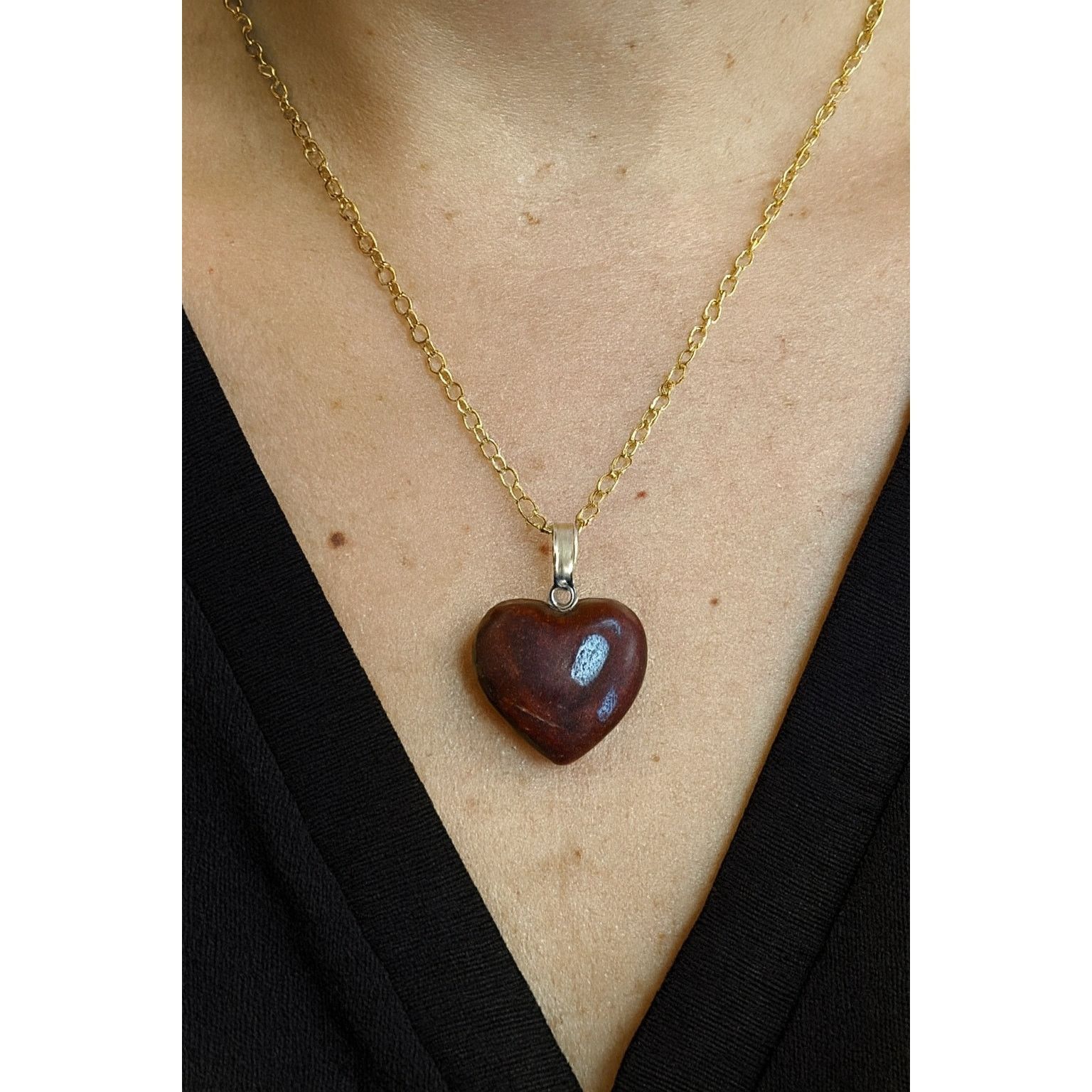 Other Red Jasper Heart Pendant – Tested – 18" Gold Plated Chain Size ONE SIZE - 8 Thumbnail