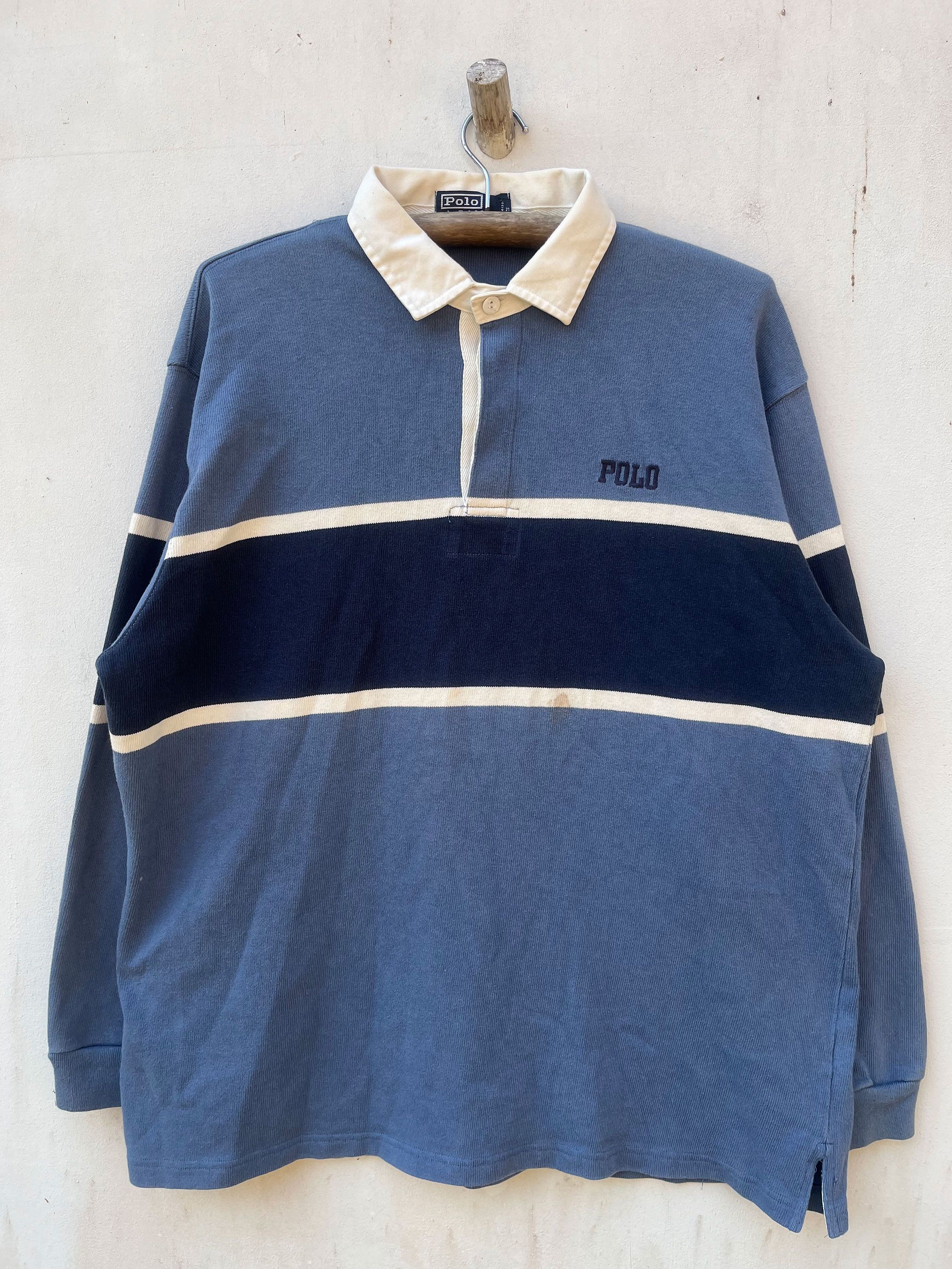 Polo Ralph Lauren Vintage Ralph Lauren Border Striped Rugby Polo 90s Rap Size US XL / EU 56 / 4 - 1 Thumbnail