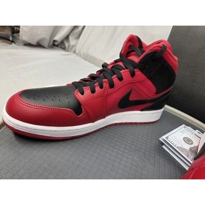 Jordan Brand Nike Air Jordan 1 Mid Reverse Bred 554724-660 Red Black Mens Size US 12 / EU 45 - 5 Thumbnail