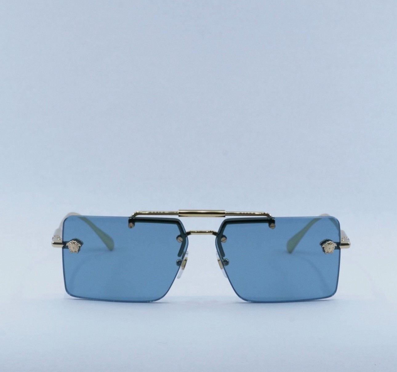 Versace Versace VE2245 Gold & Blue Shield Sunglasses Medusa Detail Size ONE SIZE - 5 Thumbnail
