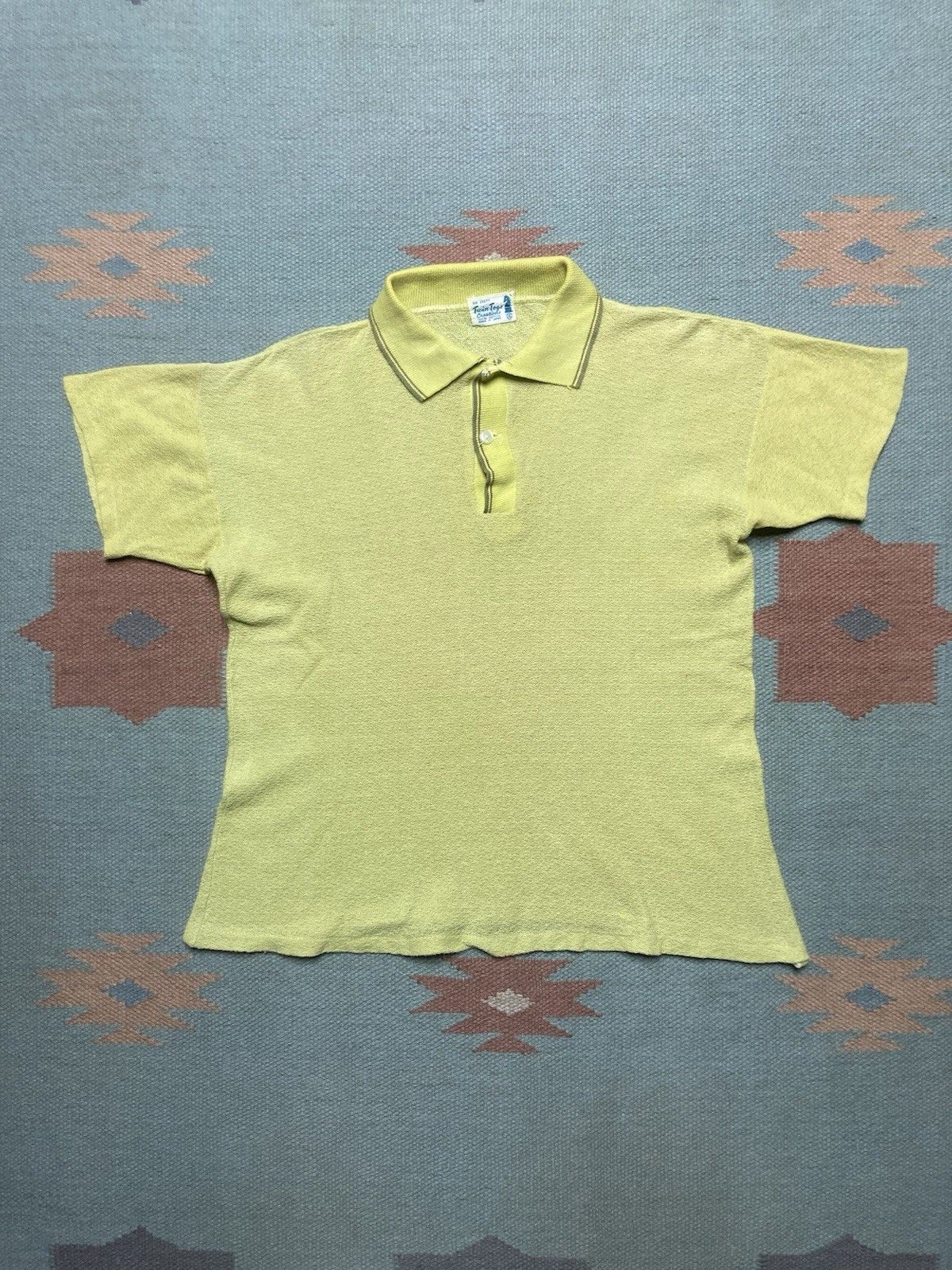Vintage 1960s short sleeve polo shirt jacquard knit men’s small boxy Size US S / EU 44-46 / 1 - 1 Thumbnail