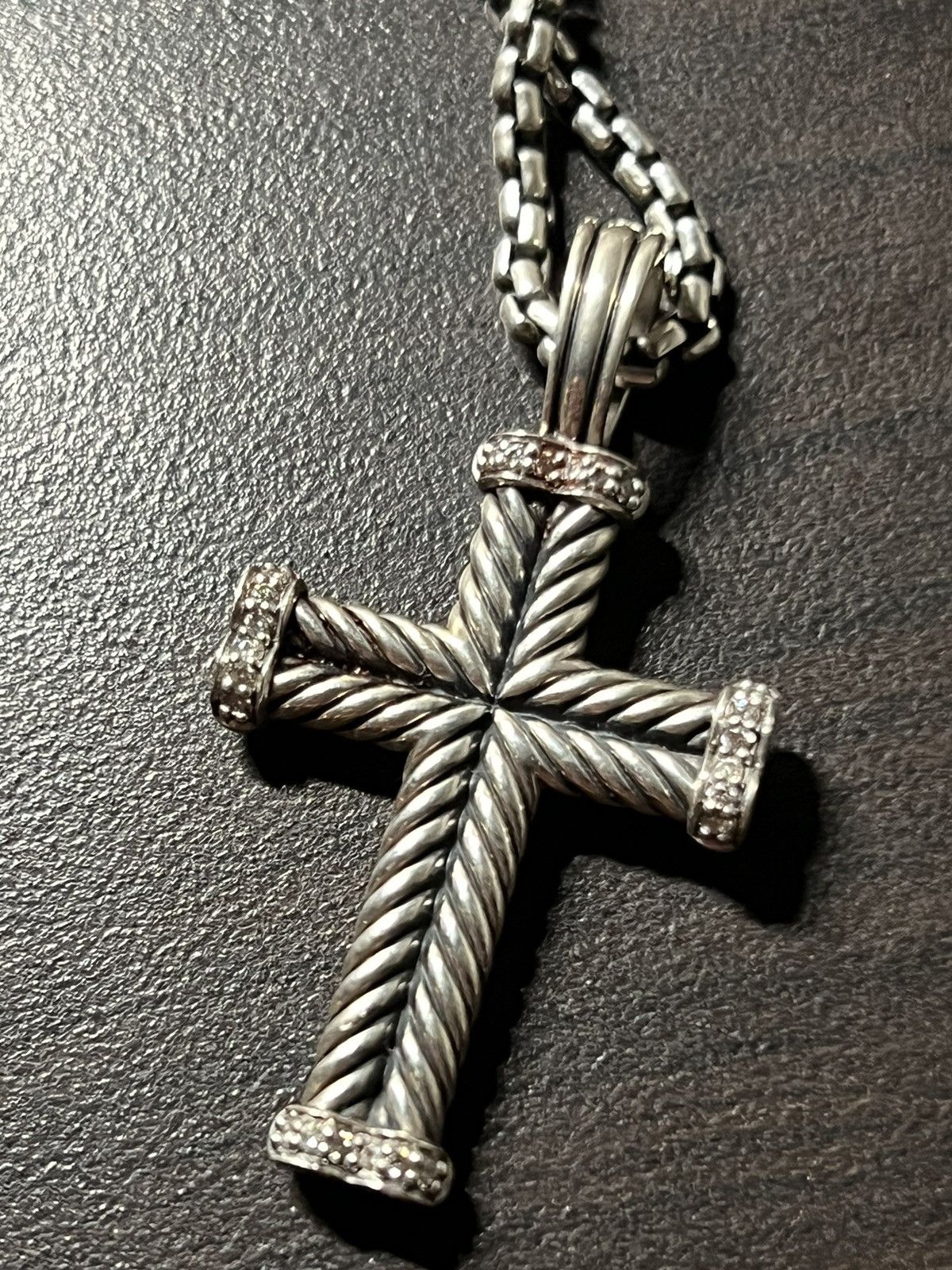 image of David Yurman Chevron Cross 925 Silver W Diamonds Description, Men's