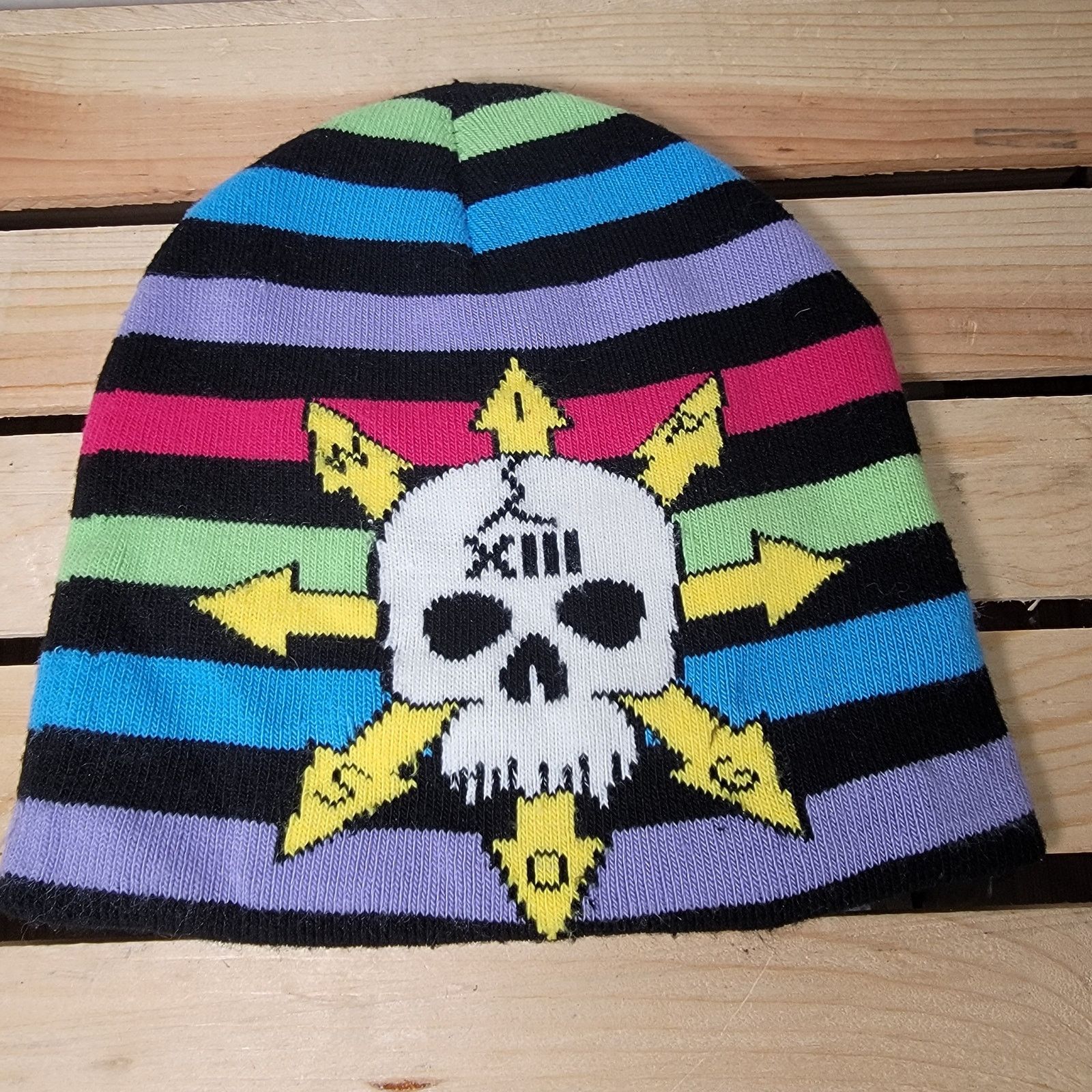 Other Multi Stripe Knit Beanie w/ XIII Skull and Chaos Star Symbol Size ONE SIZE - 1 Thumbnail