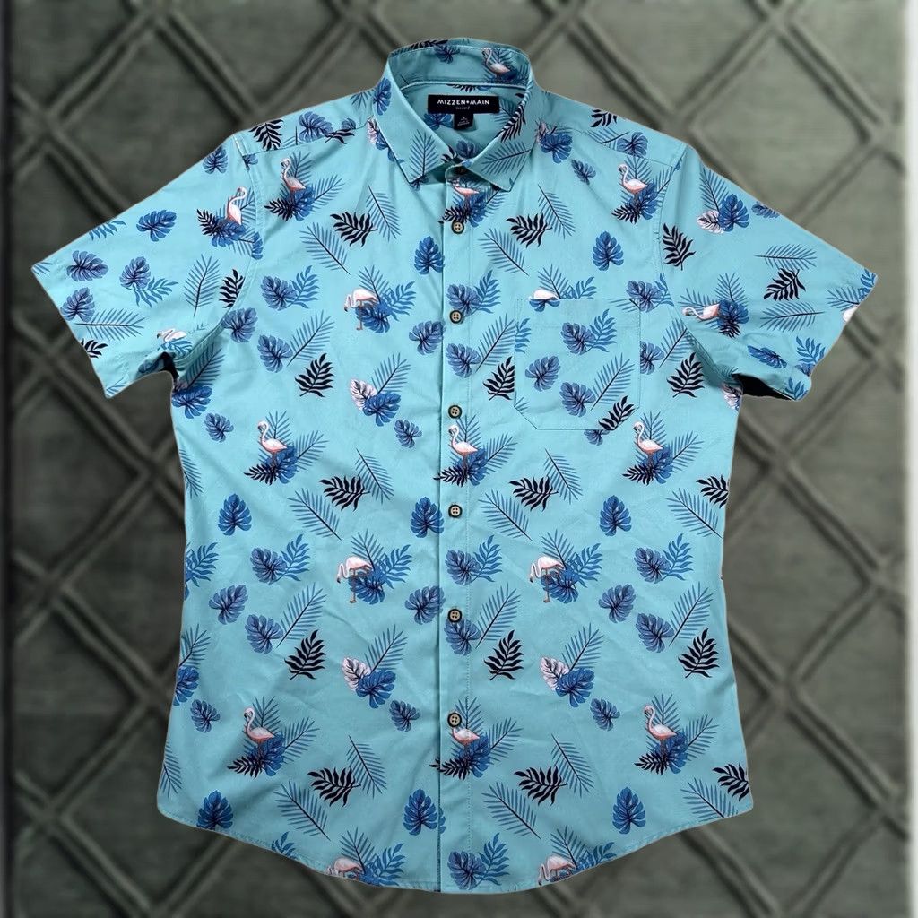 Mizzen+Main Mizzen+Main Shirt Mens Small Aloha Tropical Flamingo Leeward Button-Up Blue All Over Print Size US S / EU 44-46 / 1 - 1 Thumbnail
