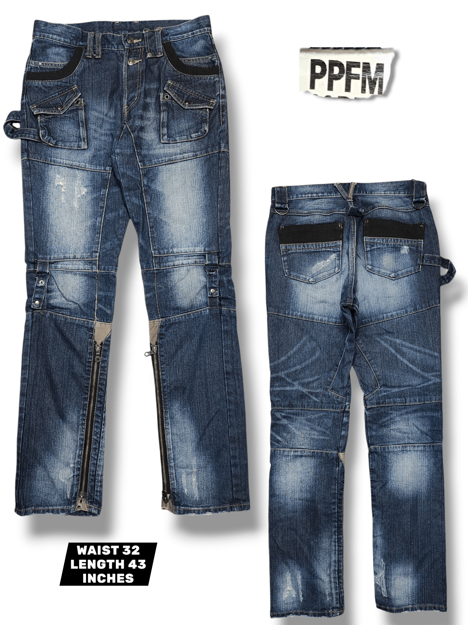 PPFM PPFM Multi-Pocket Zipper Denim Cyber Punk Style ERD Size US 32 / EU 48 - 1 Thumbnail