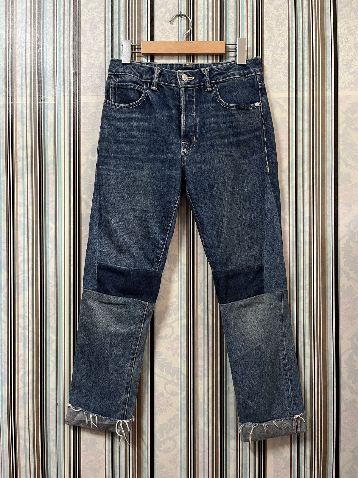 Helmut Lang 2000s high rise crop slim vintage blue patchwork #I3 Size US 26 / EU 42 - 1 Thumbnail