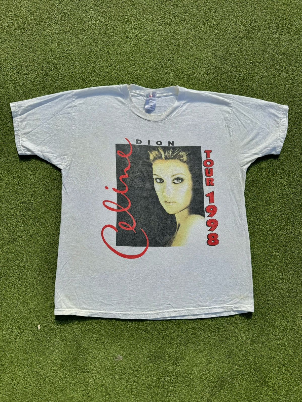 image of Band Tees x Tour Tee 1998 Celine Dion Vintage 90’S Band Tour Concert T-Shirt in White (Size XL)