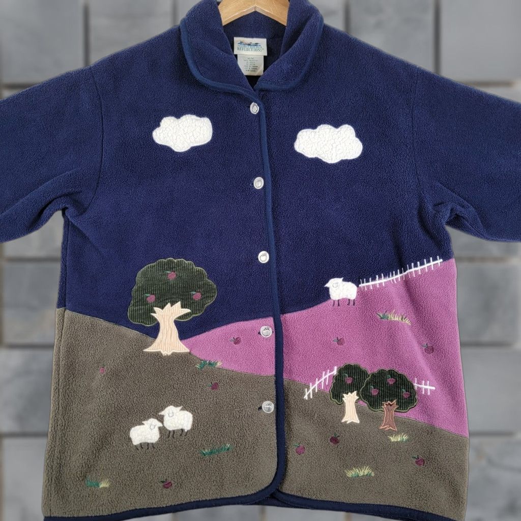 Northern Reflections VINTAGE Northern Reflections Women's Jacket M Blue Sheep Novelty Fleece Reflective Pasture Style Basic Debut Travel Casual Party/Cocktail Size M / US 6-8 / IT 42-44 - 1 Thumbnail