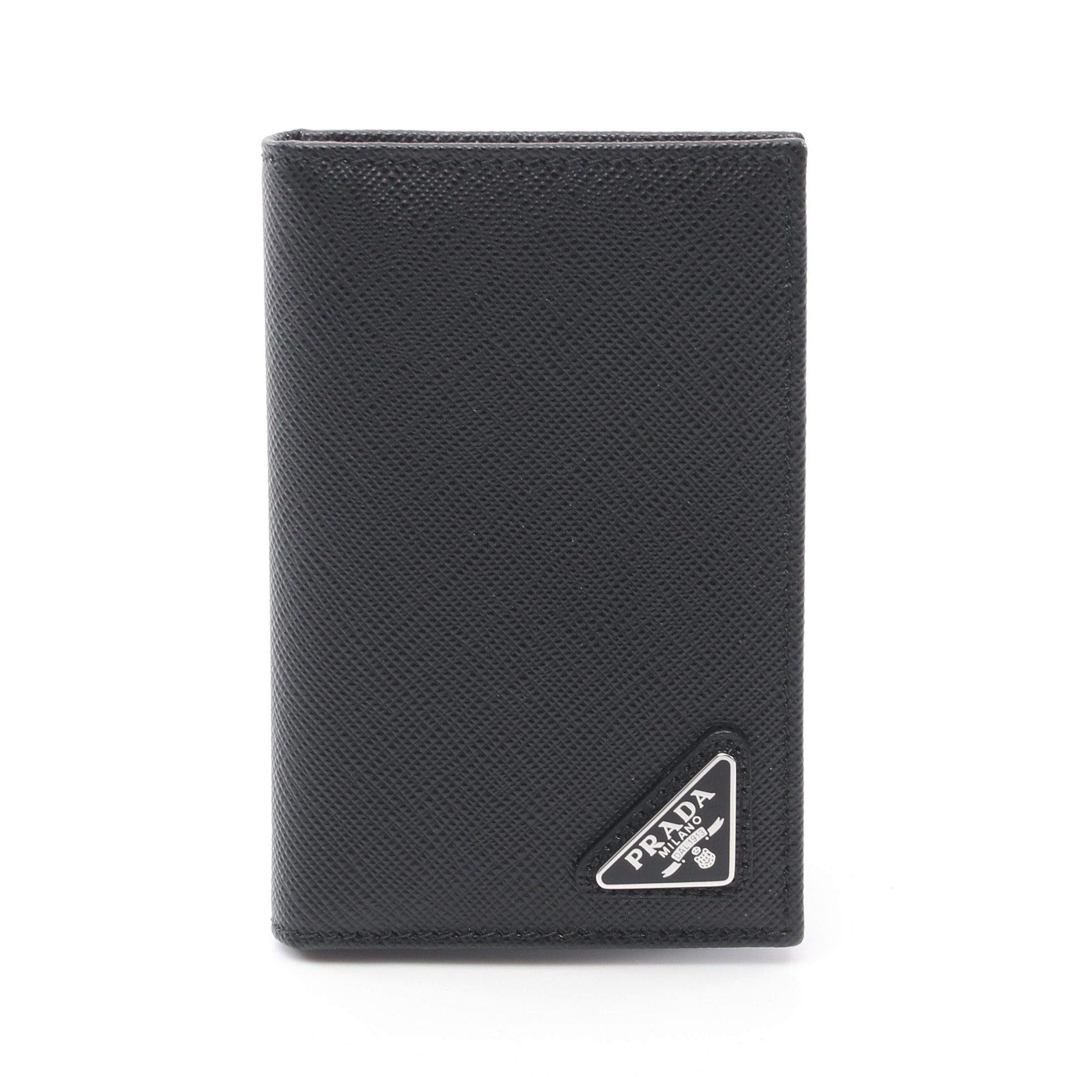 Prada Prada Saffiano Triang Card Case Leather Black Size ONE SIZE - 1 Thumbnail