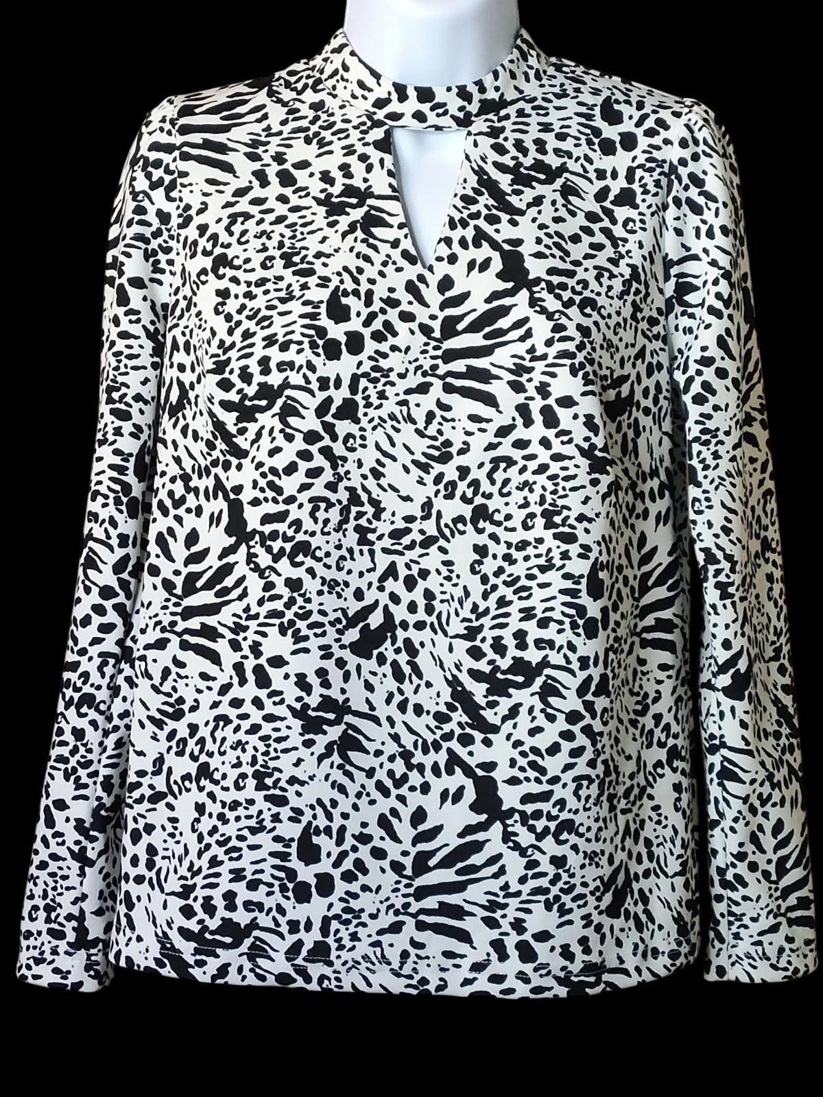 Other Melloday Women's Black and White Animal Print Blouse Size M / US 6-8 / IT 42-44 - 3 Thumbnail