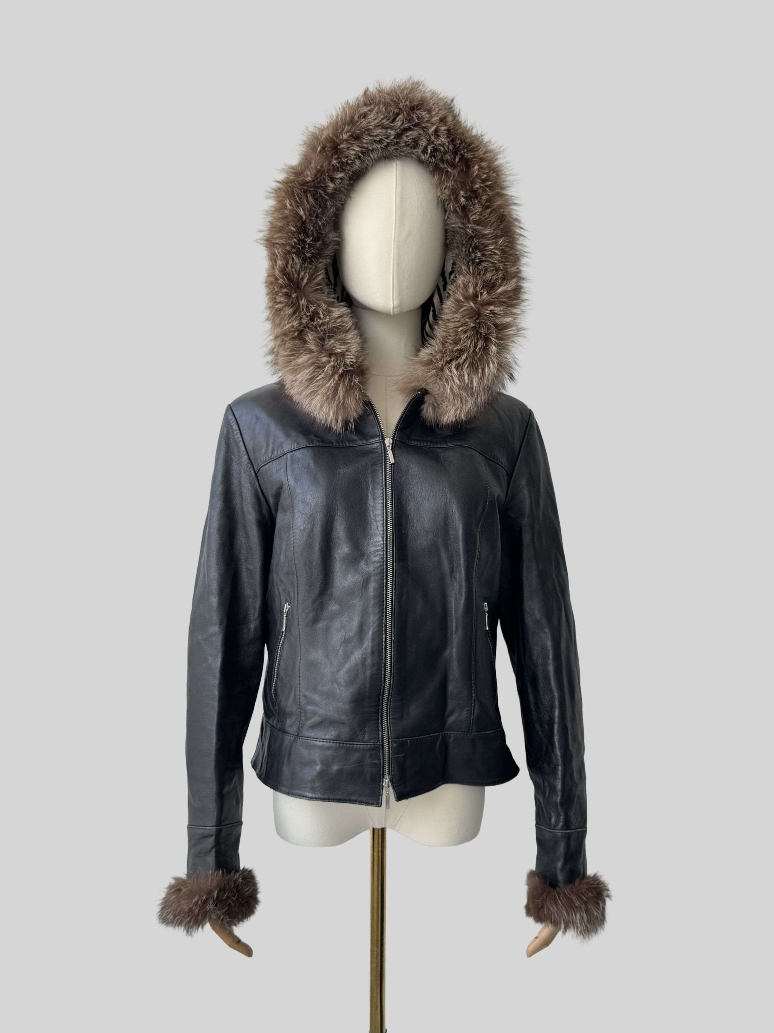 Vintage Vintage Leather Cropped Jacket With Real Fur (D15)(D10) Size L / US 10 / IT 46 - 2 Thumbnail