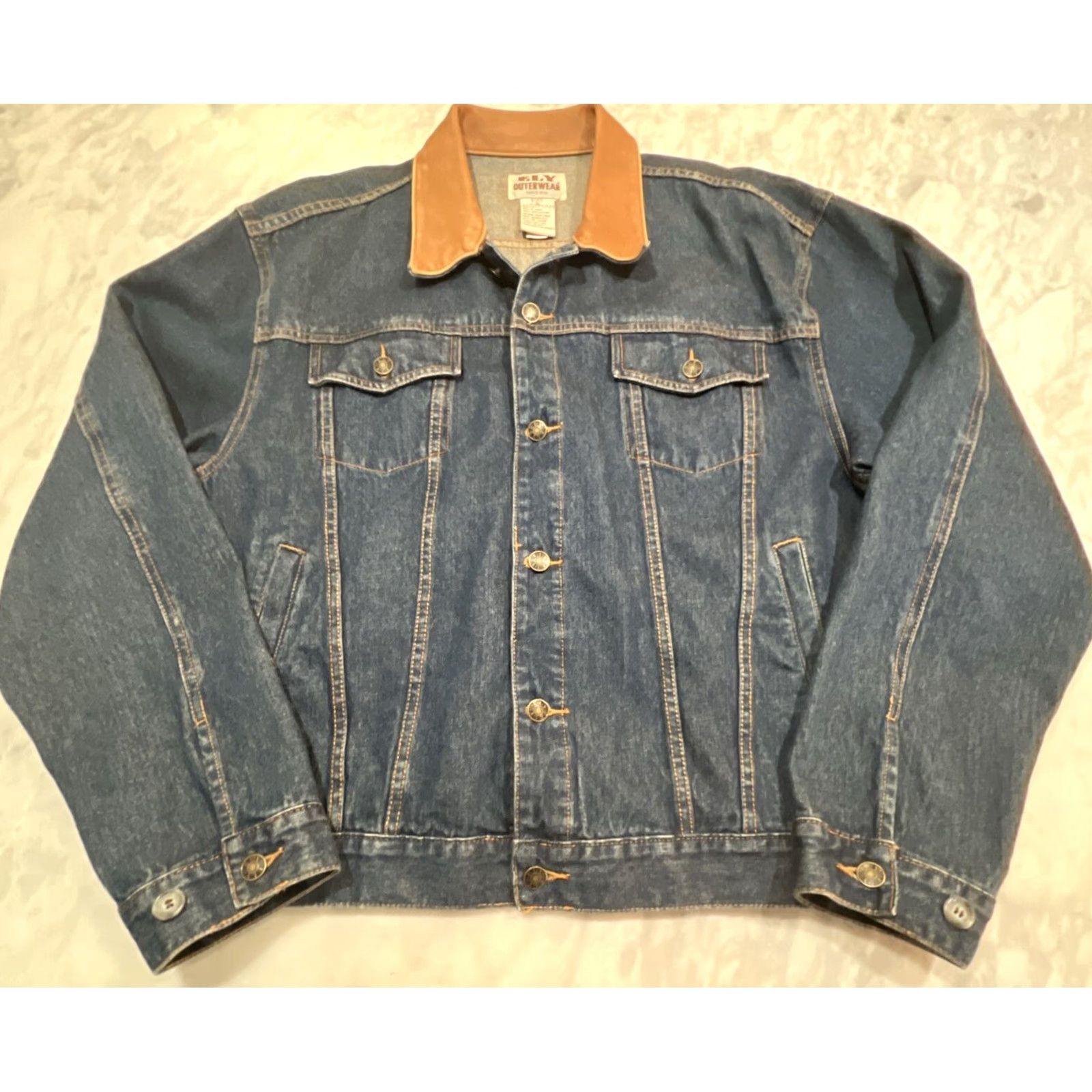 Vintage Ely Outerwear Blue Jean Jacket Men’s XL Chore Western Denim Cotton Collar Leather Biker 80s Cowboy Rancher Coat Jacket Men Size US 36 / EU 52 - 4 Thumbnail