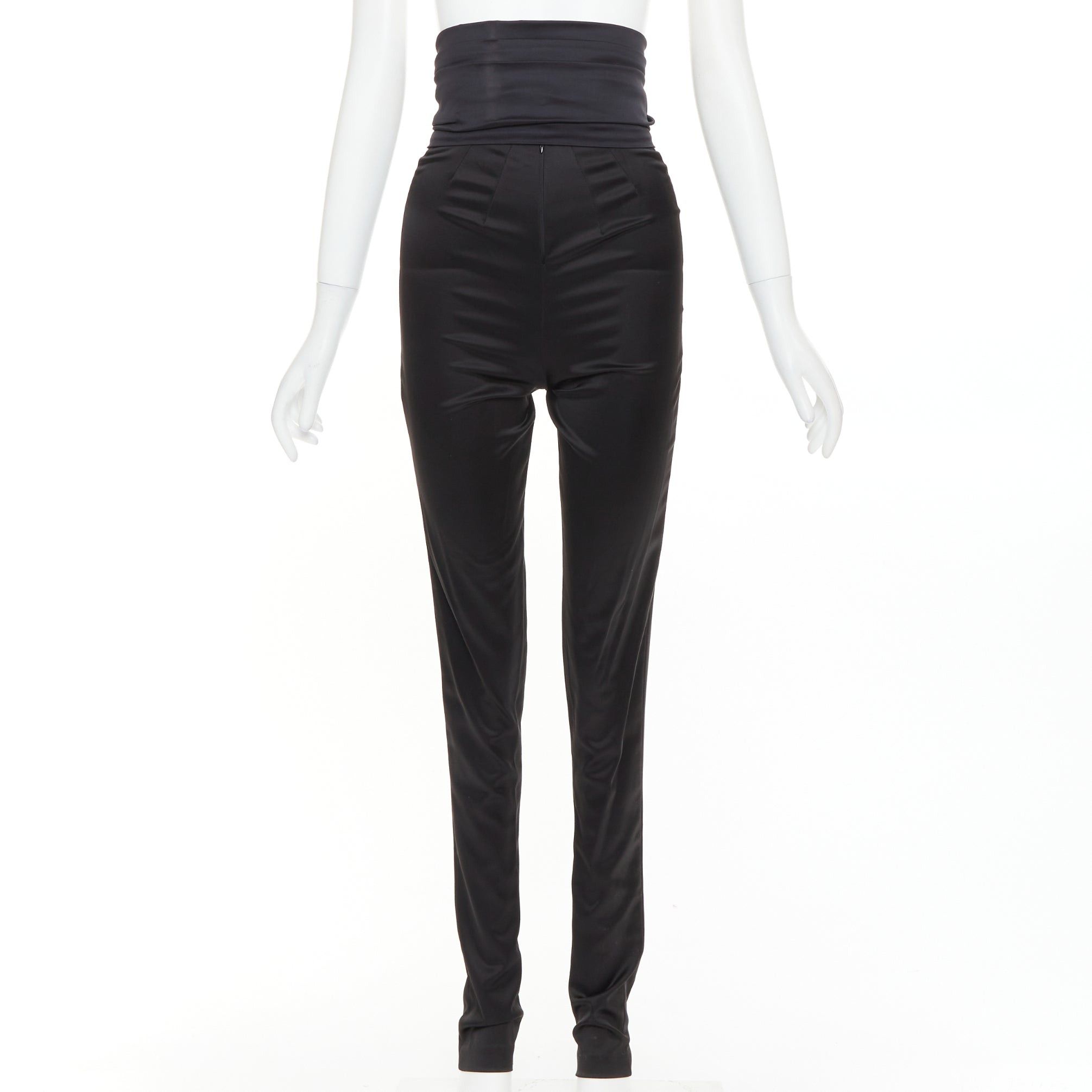 Alexandre Vauthier ALEXANDRE VAUTHIER black shiny high waisted wide cummerbund belt pants Size 26" / US 2 / IT 38 - 1 Thumbnail