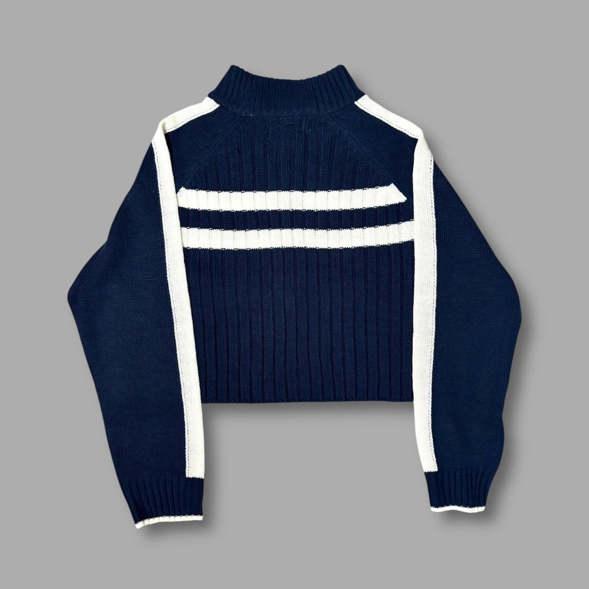Other Cotton Emporium Women’s Blue White Zip Up Crop Sweater Sz M Size M / US 6-8 / IT 42-44 - 7 Thumbnail