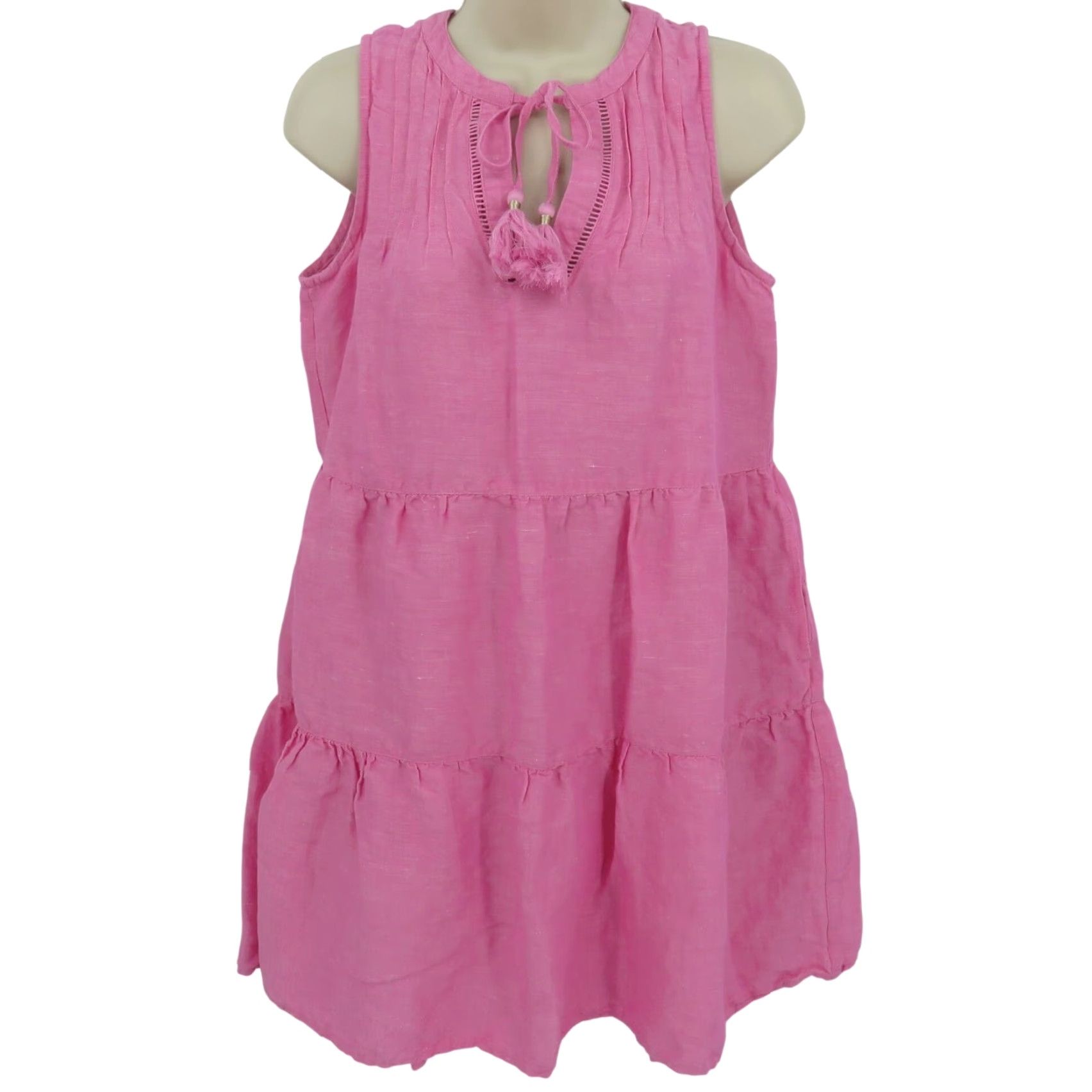 Tommy Bahama Tommy Bahama Women Small Pink Linen Blend Tiered Keyhole Sleeveless Shift Dress Shirt Dress Lady Slip Size S / US 4 / IT 40 - 2 Thumbnail