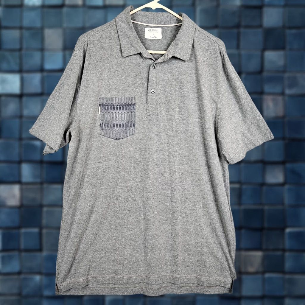 Vintage Linksoul John Ashworth Tempus Fugit Polo Men’s L Gray Short Sleeve 1/4 Button Up Polo Shirts Polo Shirts Men Size US L / EU 52-54 / 3 - 1 Thumbnail