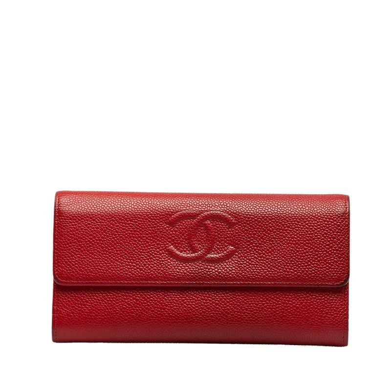 image of Chanel Cc Caviar Flap Wallet in Red, Women's