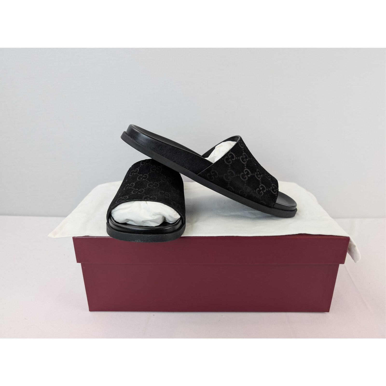 Gucci o1rshd1 Luxury Suede GG logo Slipper Slide Slider in Black Size US 7.5 / EU 40-41 - 16 Thumbnail