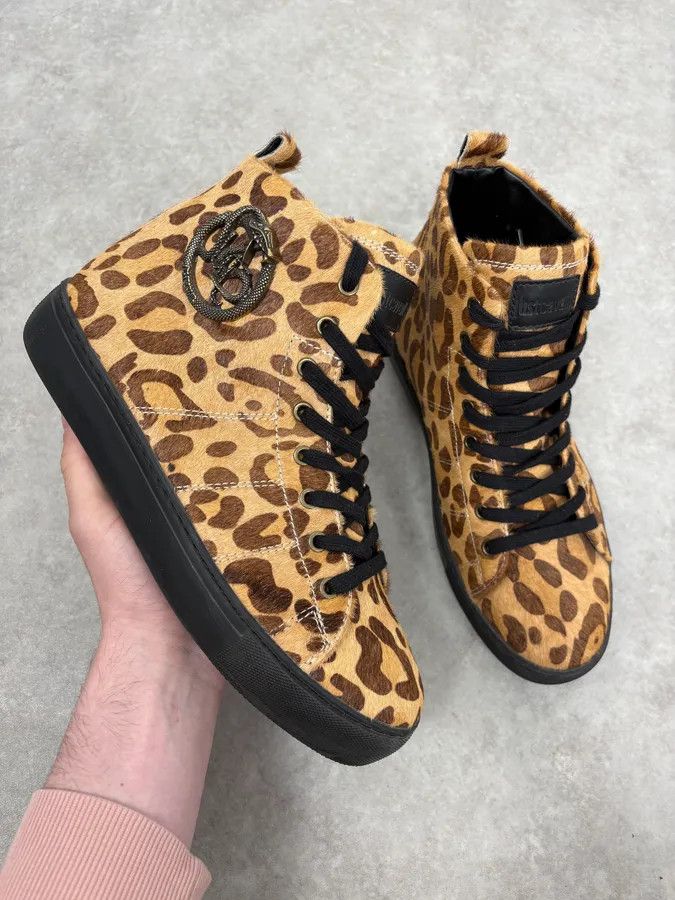 Just Cavalli Cavalli Pony Hair Leopard High Leather Sneakers Size US 9 / EU 42 - 1 Thumbnail