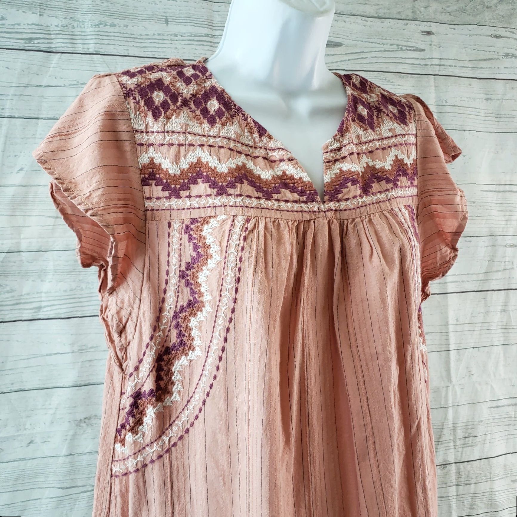 Vintage Knox Rose Womens Blouse XS Pink Purple Embroidered Striped Lace Panel Shirt Size XS / US 0-2 / IT 36-38 - 2 Thumbnail