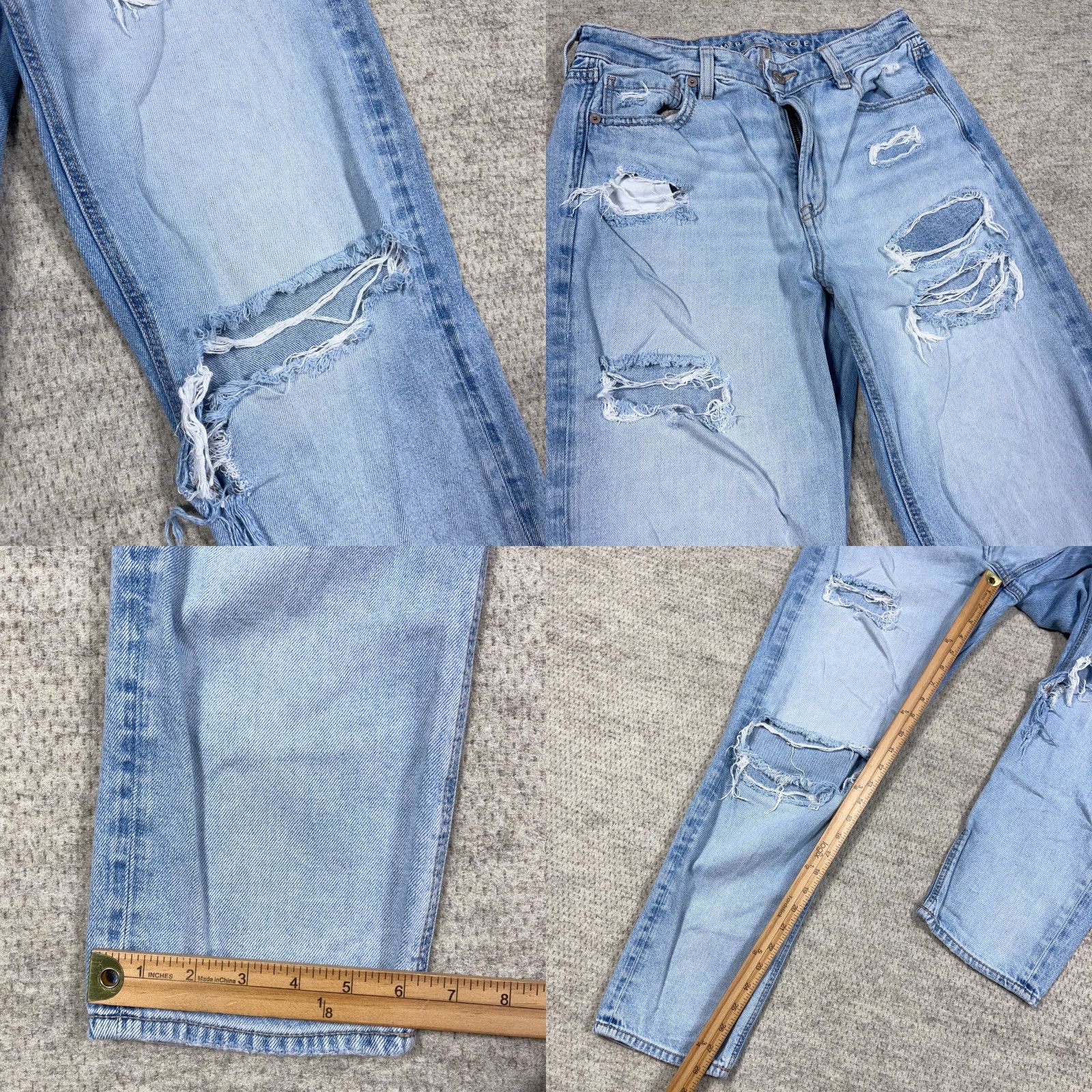 American Eagle Outfitters VINTAGE American Eagle Outfitters Jeans, 8 Long, Mom, High Rise, Blue Denim Distressed, 28x28, 5-Pocket, Regular Fit, Cotton Blend, Button Zip, Womens Size 30" / US 8 / IT 44 - 8 Thumbnail