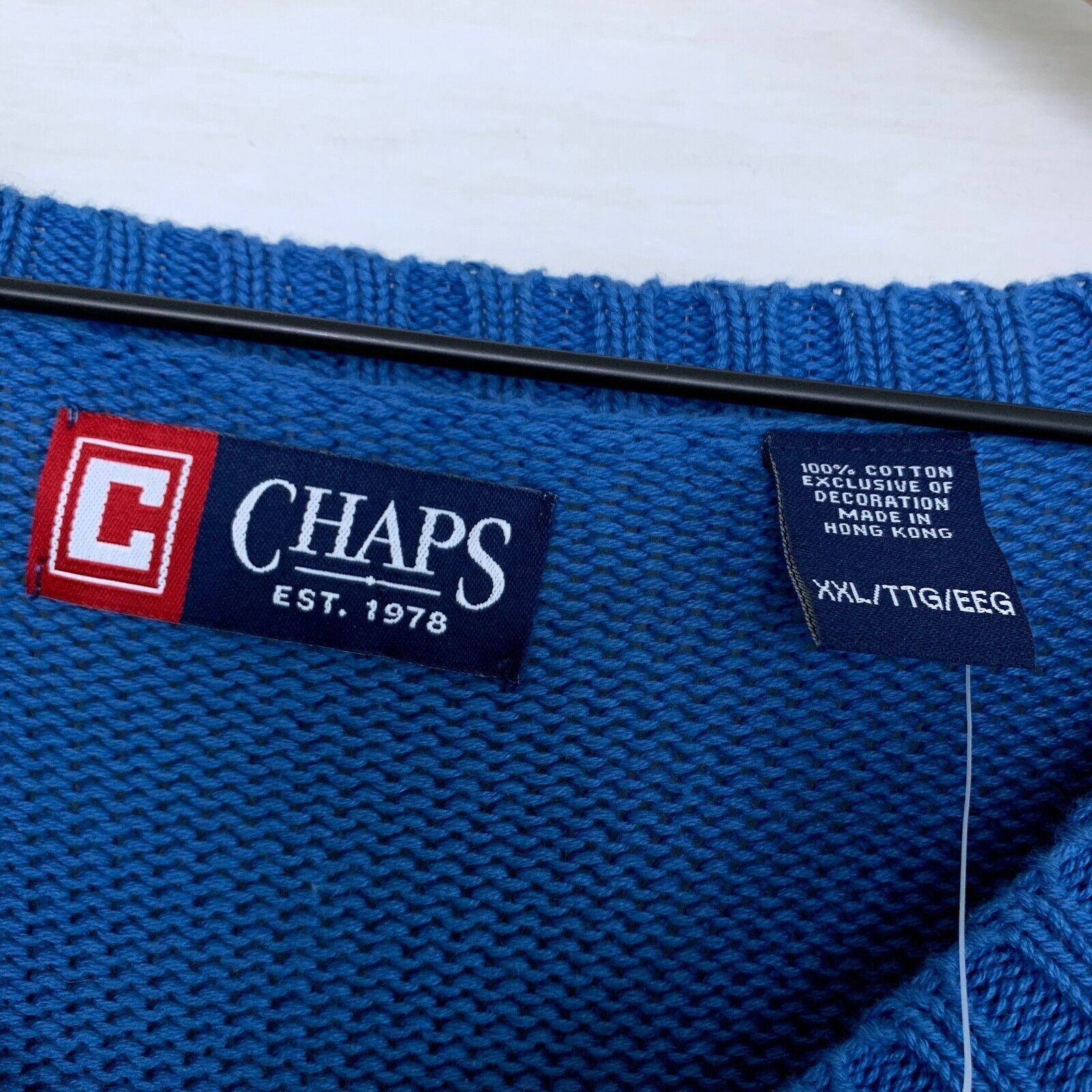Chaps Chaps Ribbed V Neck Sweater Blue Cotton Knit Mens Size XXL Size US XXL / EU 58 / 5 - 9 Thumbnail