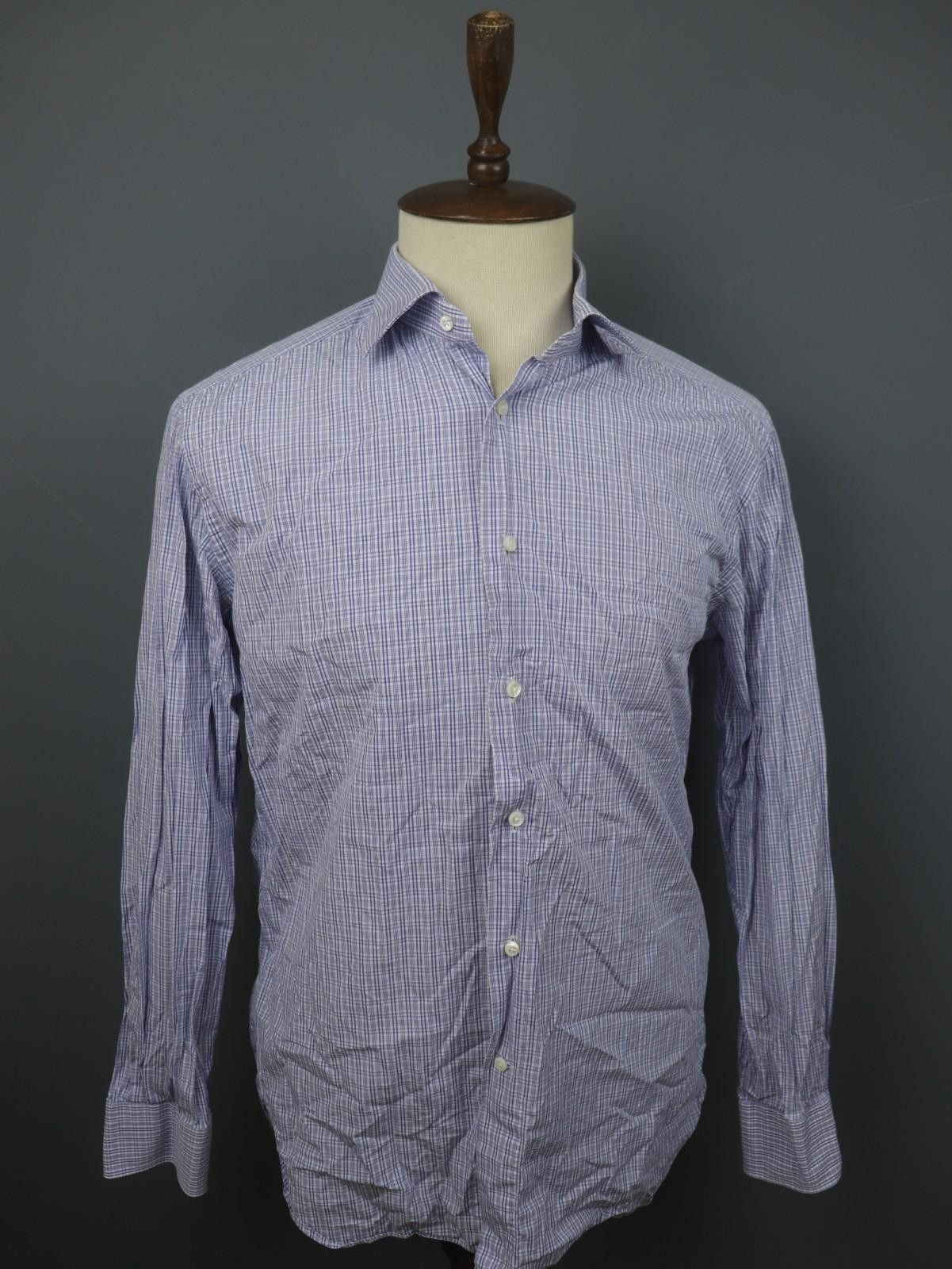 Ermenegildo Zegna Ermenegildo Zegna Blue Check 100% Dress Shirt Size 41 Size 38R - 1 Thumbnail
