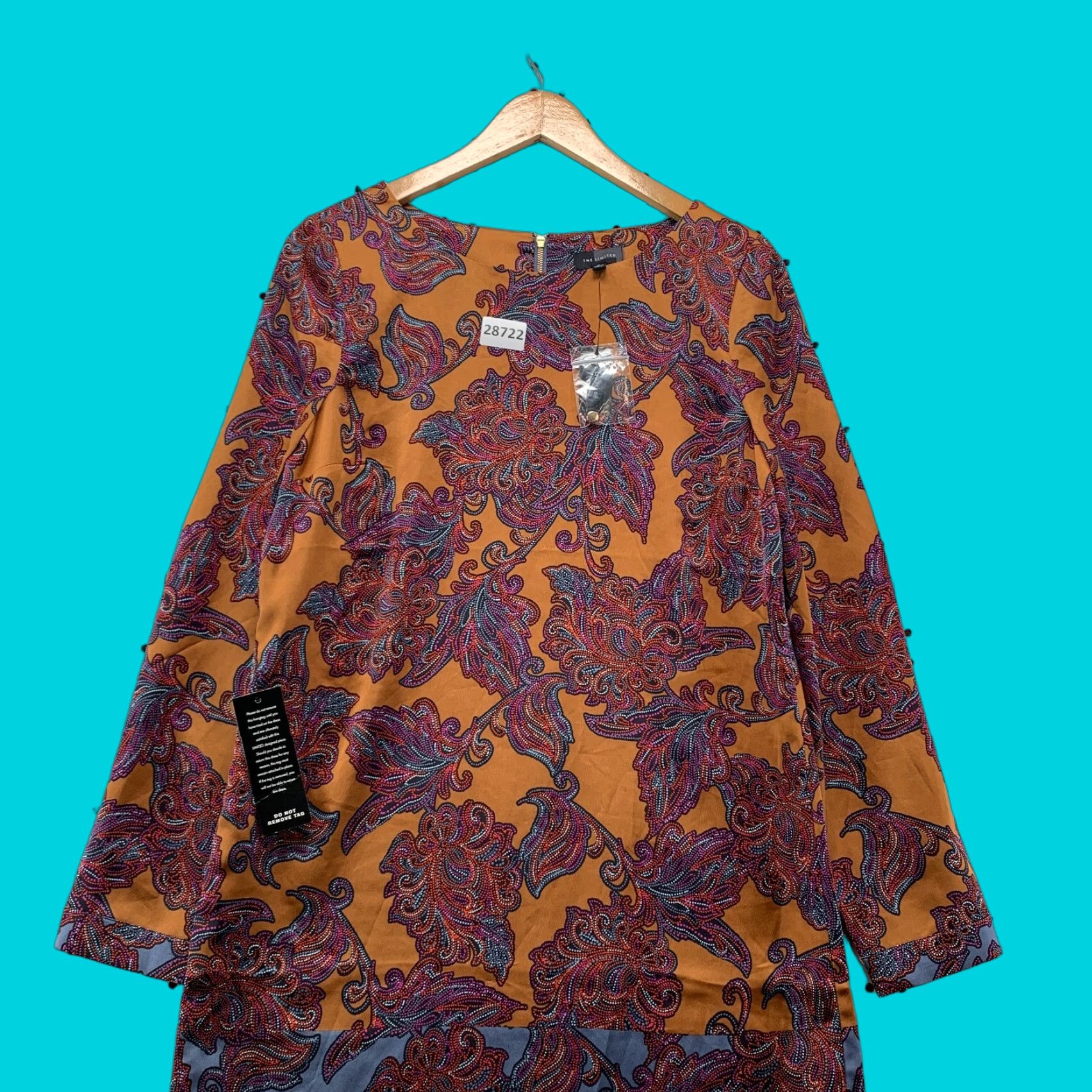 VINTAGE The Limited Shift Dress PAISLEY Womens M Long Sleeve Knee Length Multicolor Satin 20x34.5