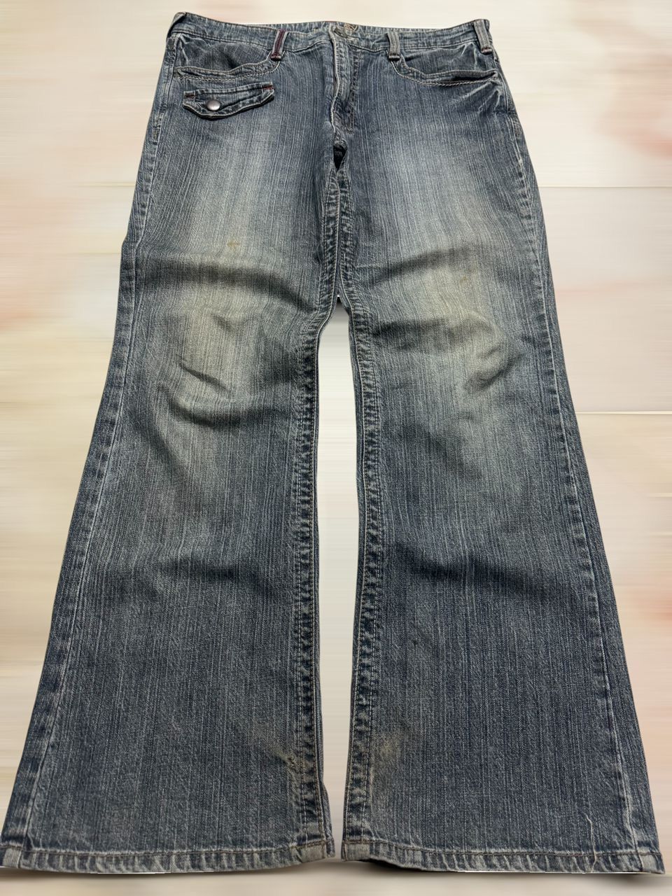 Japanese Brand 1990s Japanese Flared Bell Bottom Faded Distressed Size US 34 / EU 50 - 1 Thumbnail