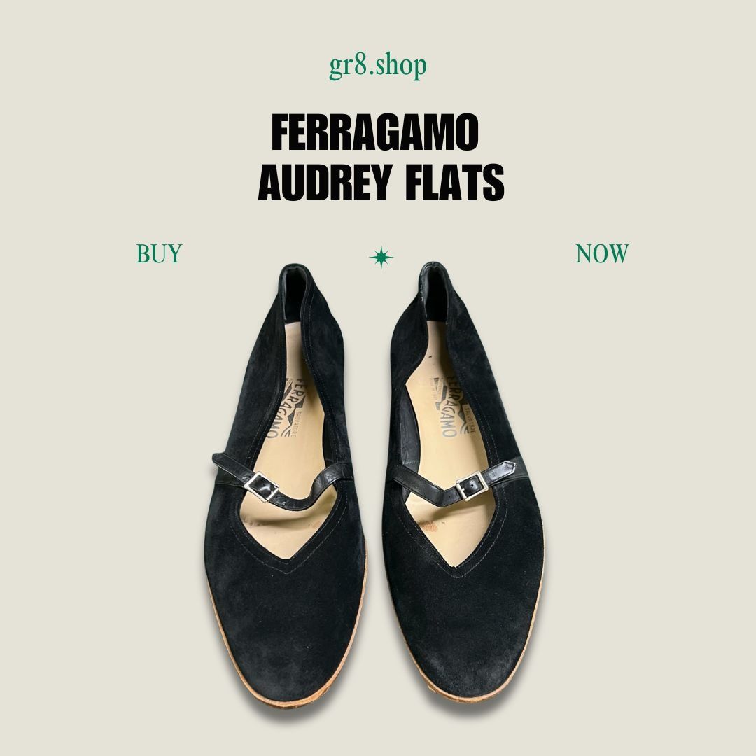 Salvatore Ferragamo FERRAGAMO Audrey Black Suede Flats With Leather Strap Made I Size US 7.5 / IT 37.5 - 1 Thumbnail