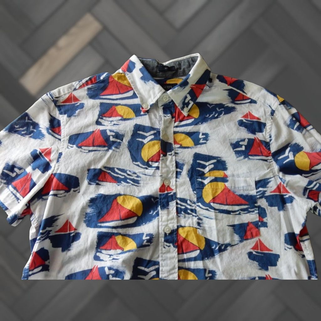 J.Crew VINTAGE J.CREW Men's Short Sleeve Button-Up Shirt Size M Slim Sailboats White Size US M / EU 48-50 / 2 - 1 Thumbnail