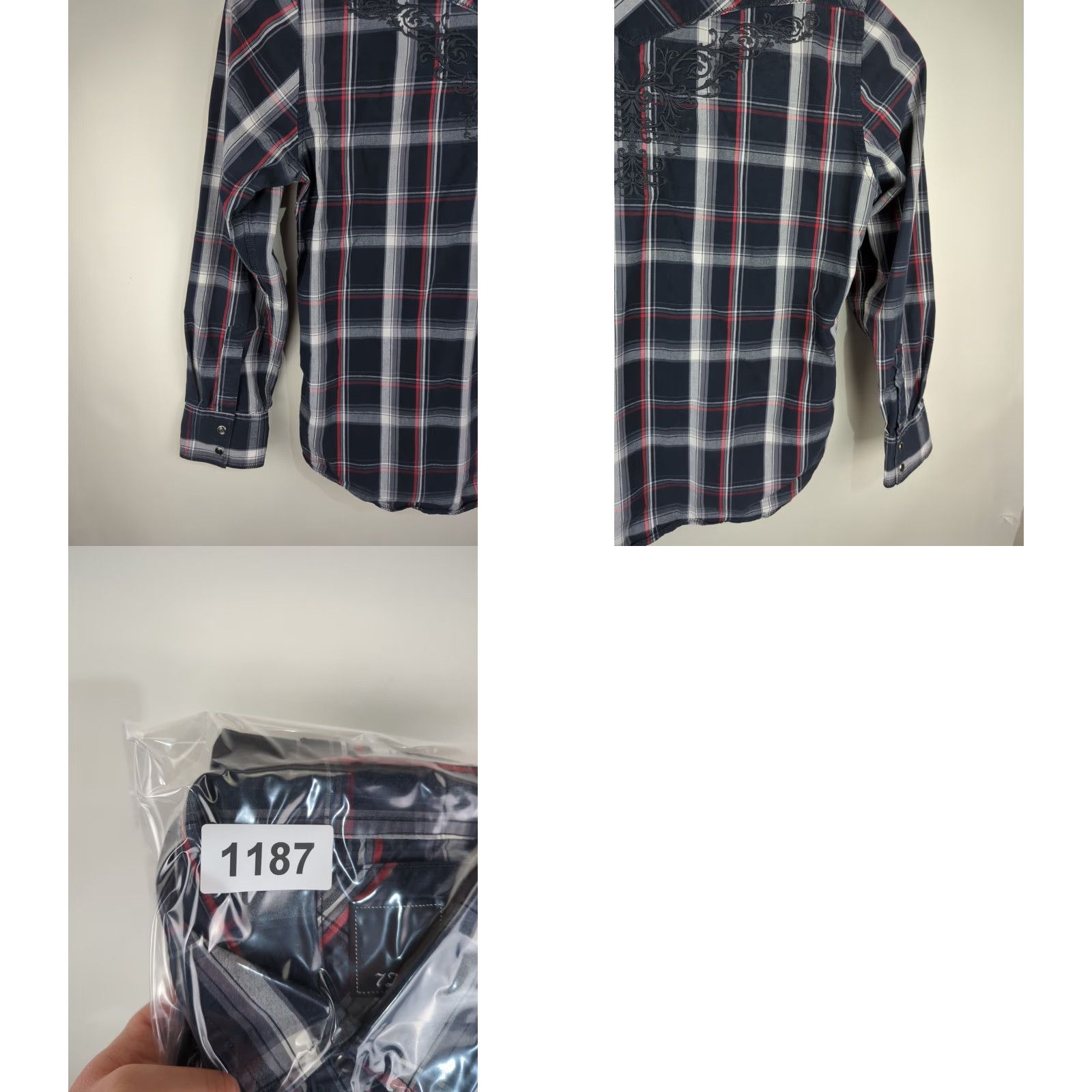 Vintage 7 Diamonds Mens XL Pearl Snap Western Shirt Long Sleeve Black Plaid Embroidered Size US XL / EU 56 / 4 - 11 Thumbnail