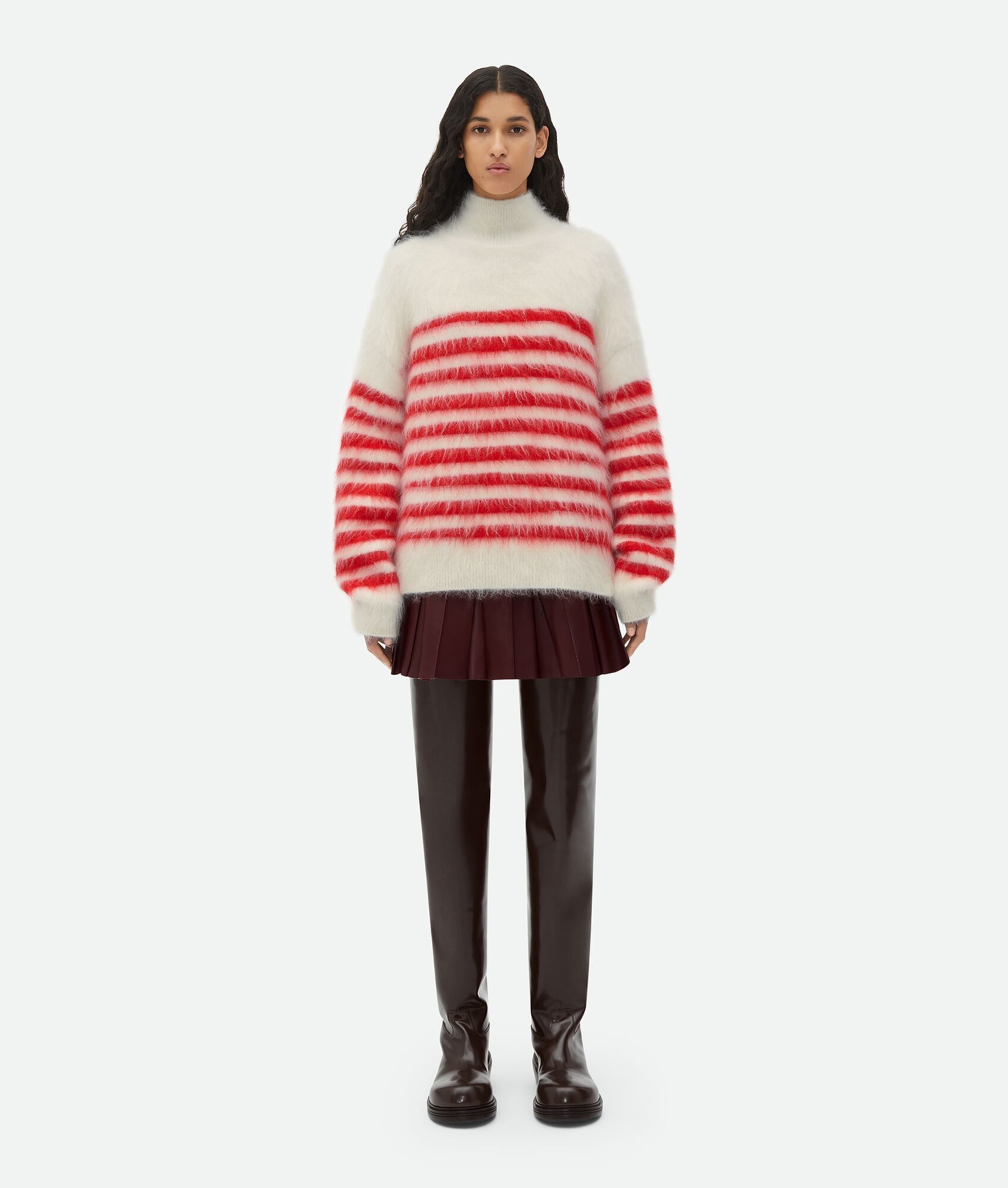 Bottega Veneta o1n1vont0325 Heavy Marinière Mohair Sweater in White/Red Size M / US 6-8 / IT 42-44 - 1 Thumbnail