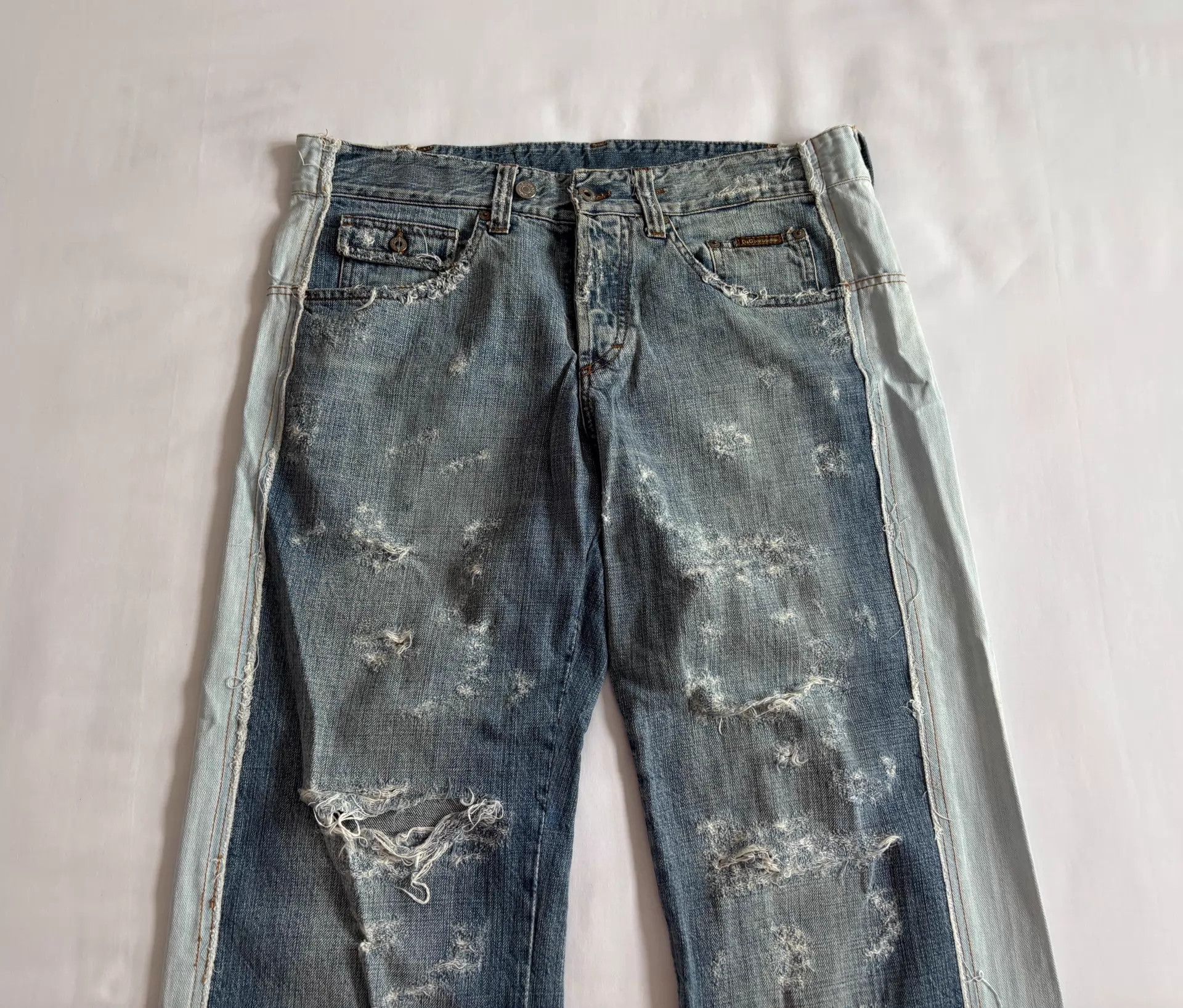 Dolce & Gabbana DG Fake Two-Tone Offset Panel Distressed Denim Shorts Size US 28 / EU 44 - 2 Thumbnail