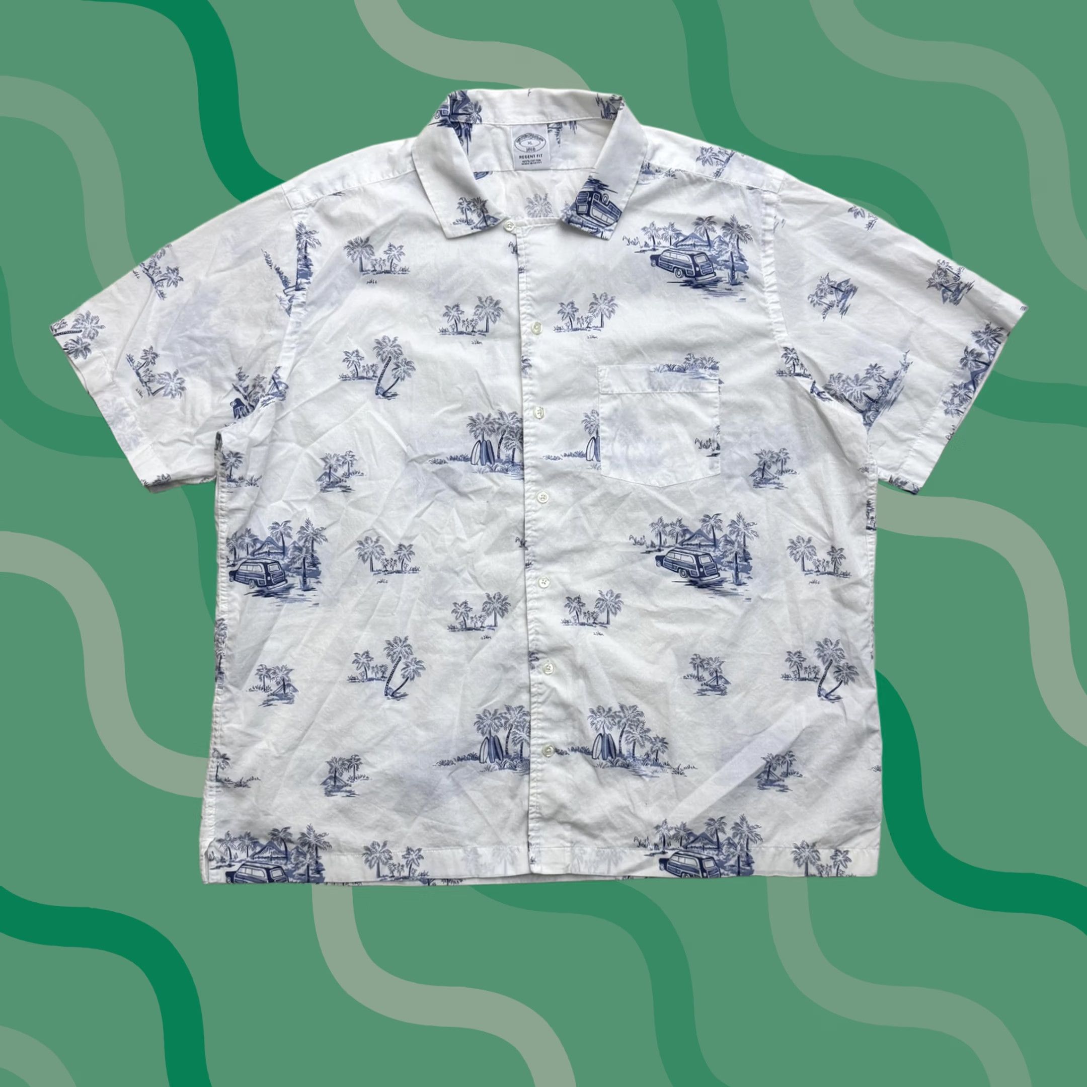 Brooks Brothers VINTAGE Brooks Brothers Shirt Mens XL White Blue Hawaiian Beach Print Button Front Size US XL / EU 56 / 4 - 1 Thumbnail