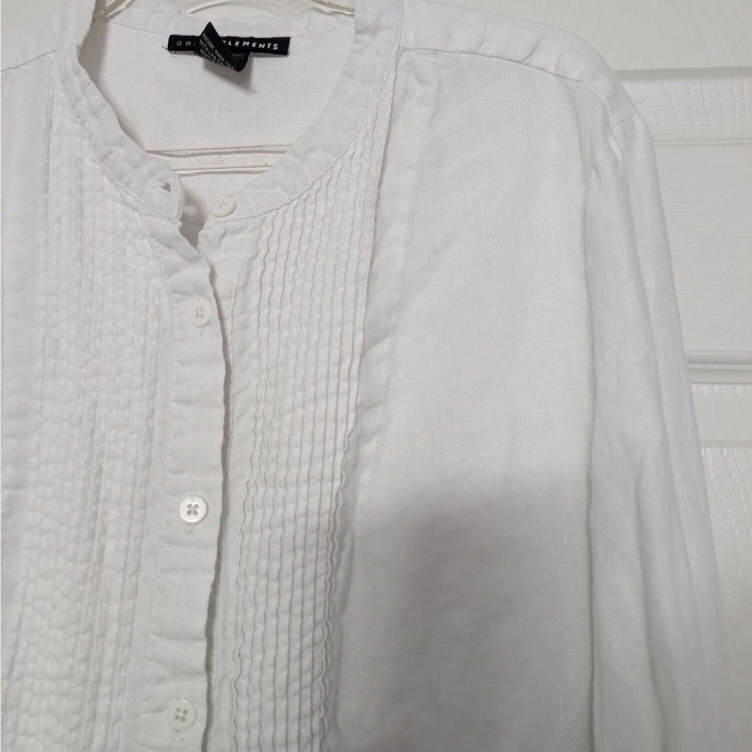 Designer Grace Elements 100% Linen Smocked Shirt Womens Size XL White Size XL / US 12-14 / IT 48-50 - 3 Thumbnail
