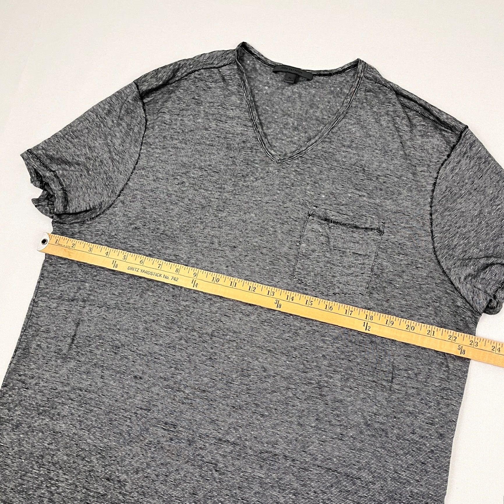 John Varvatos John Varvatos Shirt Mens XL Gray Linen Cotton Driggs V-Neck Feeder Stripe Casual Size US XL / EU 56 / 4 - 6 Thumbnail