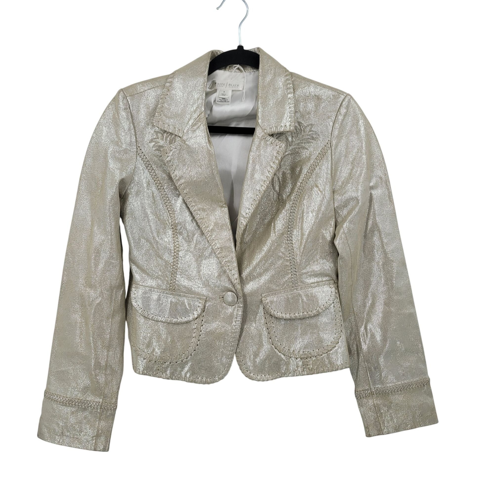 White House Black Market WHBM Metallic Gold Western Genuine Leather Bolero Jacket 6 P Size M / US 6-8 / IT 42-44 - 15 Thumbnail
