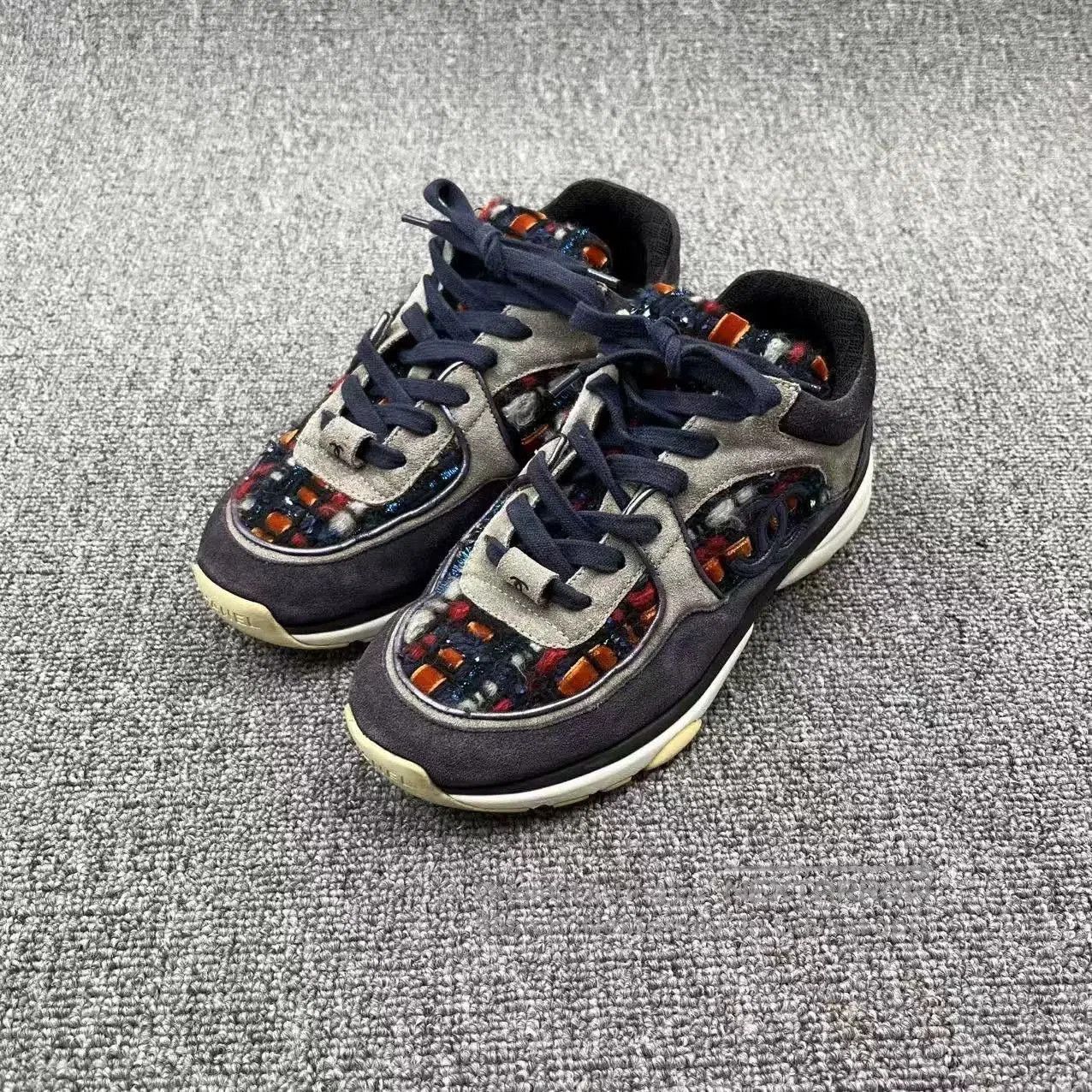 Chanel chanel purple tweed logo casual sneakers. Size US 5 / IT 35 - 1 Thumbnail