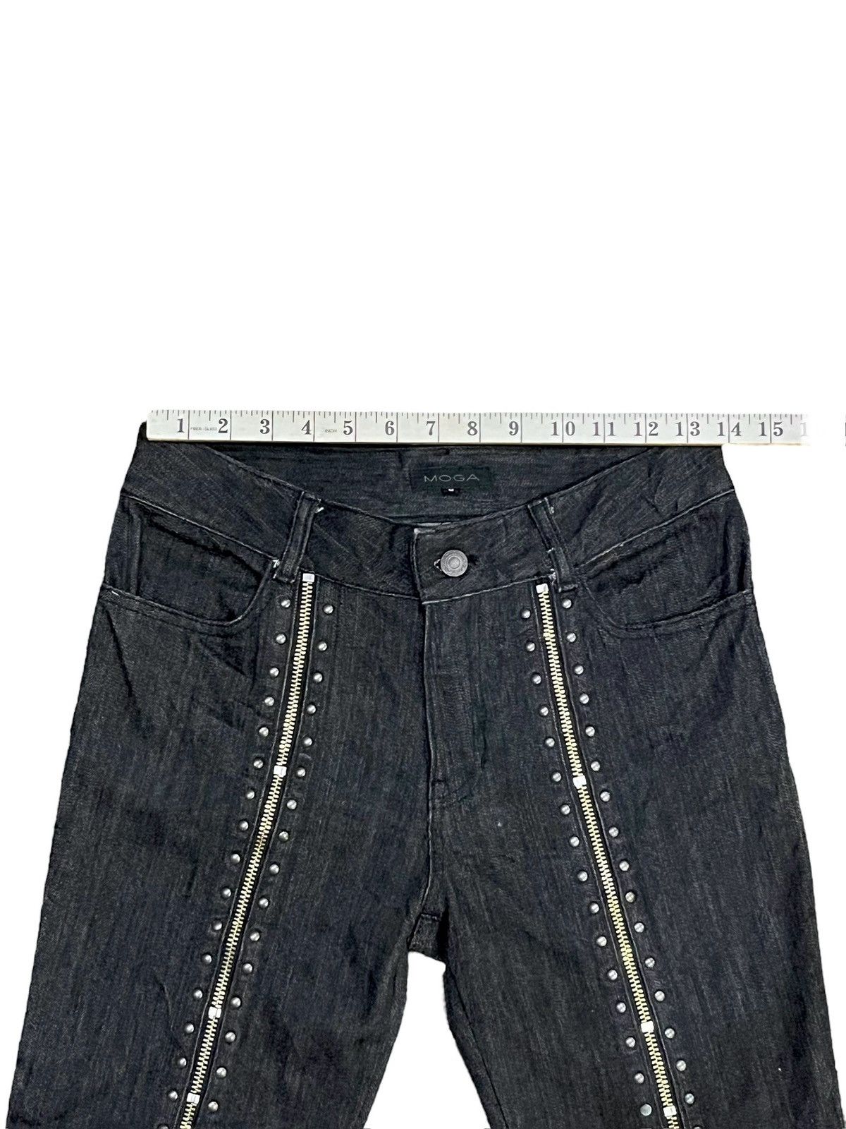 BIGI 🔥Vtg MOGA Punk Studded Long Zipper Stretchable Denim Flare Size 27" / US 4 / IT 40 - 14 Thumbnail
