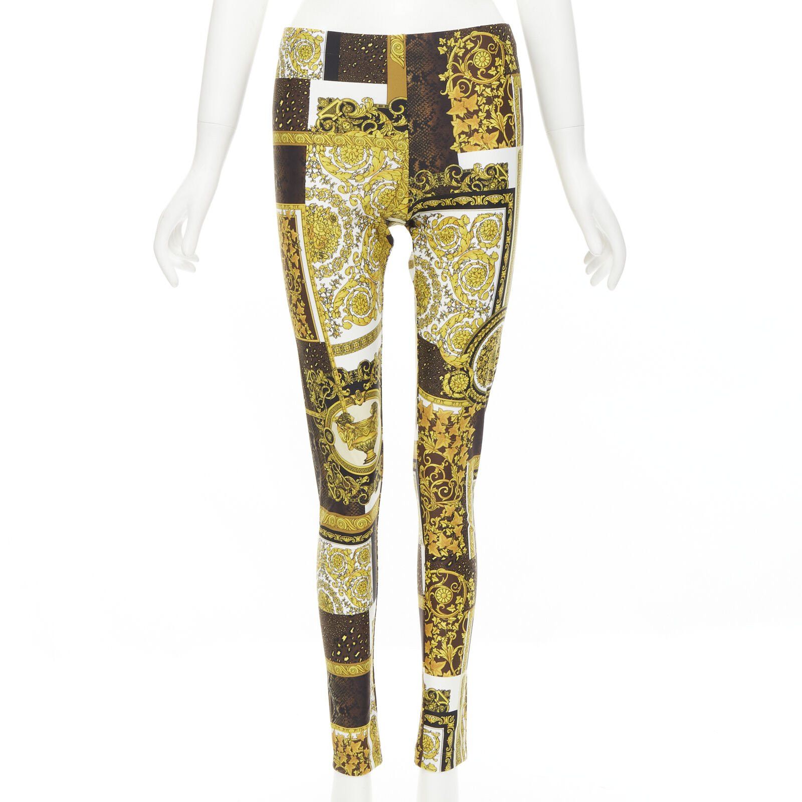 new VERSACE 2021 Mosaic Barocco brown gold print stretchy legging pant IT42 L