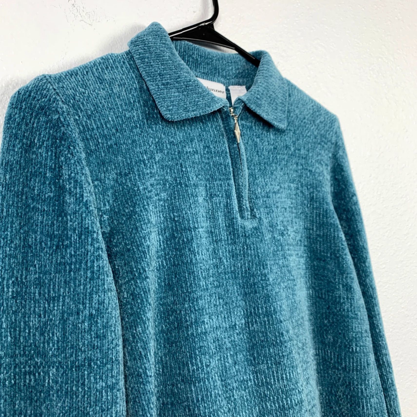 Vintage VINTAGE 90s Cabin Creek Blue Chenille Quarter 1/4 Zip Sweater PM Petite Women’s Size M / US 6-8 / IT 42-44 - 2 Thumbnail