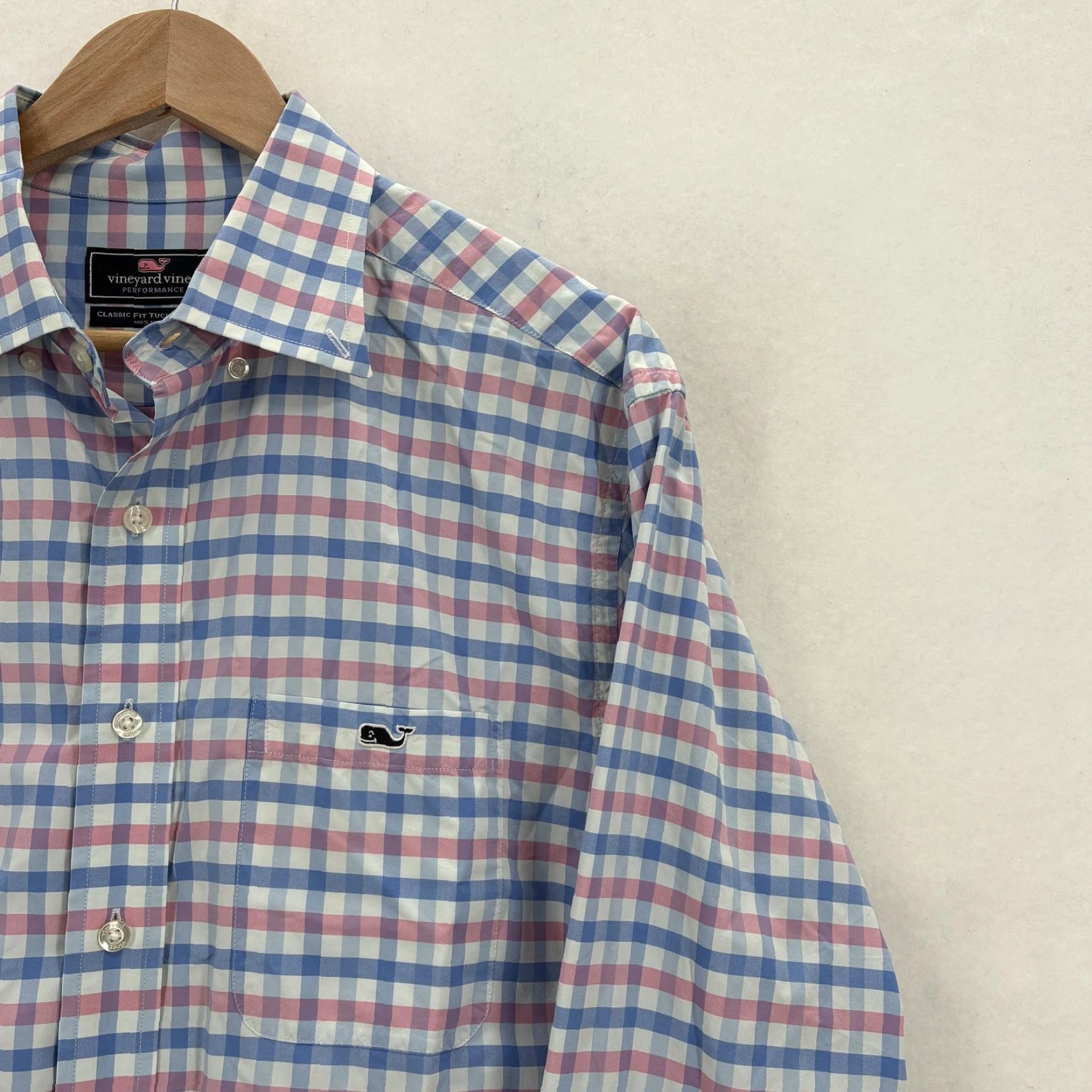 Vineyard Vines Vineyard Vines Shirt Mens Medium Blue Pink Check Performance Classic Fit Tucker Shirt Long Sleeve Button-Up Size US M / EU 48-50 / 2 - 2 Thumbnail