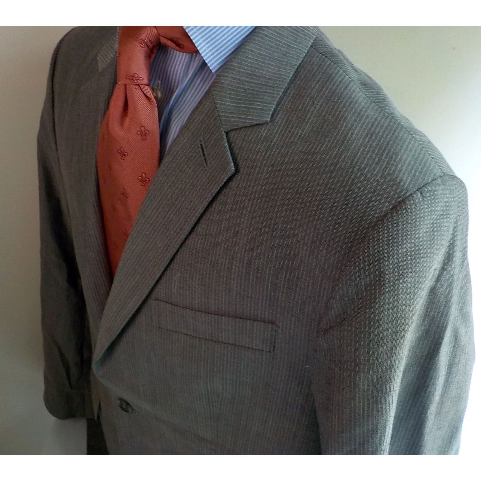 Express EXPRESS Gray Pinstriped 2 Button Notch Collar Suit 40R 34x31 Mens Wool Blend 2 Piece Size 40R - 5 Thumbnail