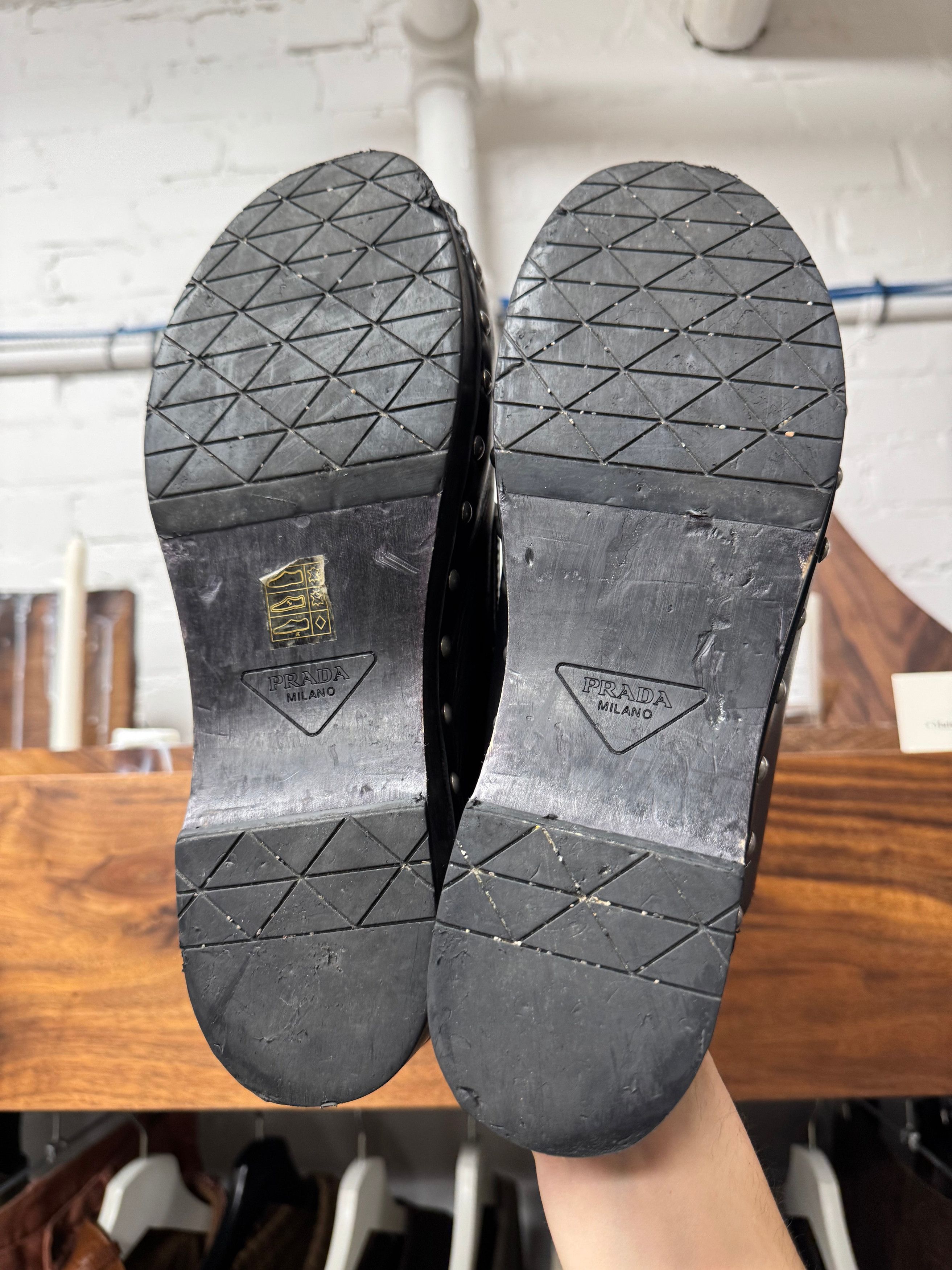 Prada Prada Leather Studded Wood Sole Clogs Size US 9 / EU 42 - 5 Thumbnail