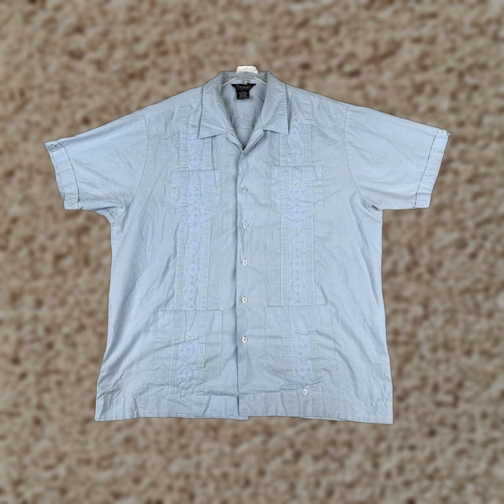 Premier Shirt Men XL Blue 4 Pocket Guayabera Polyester